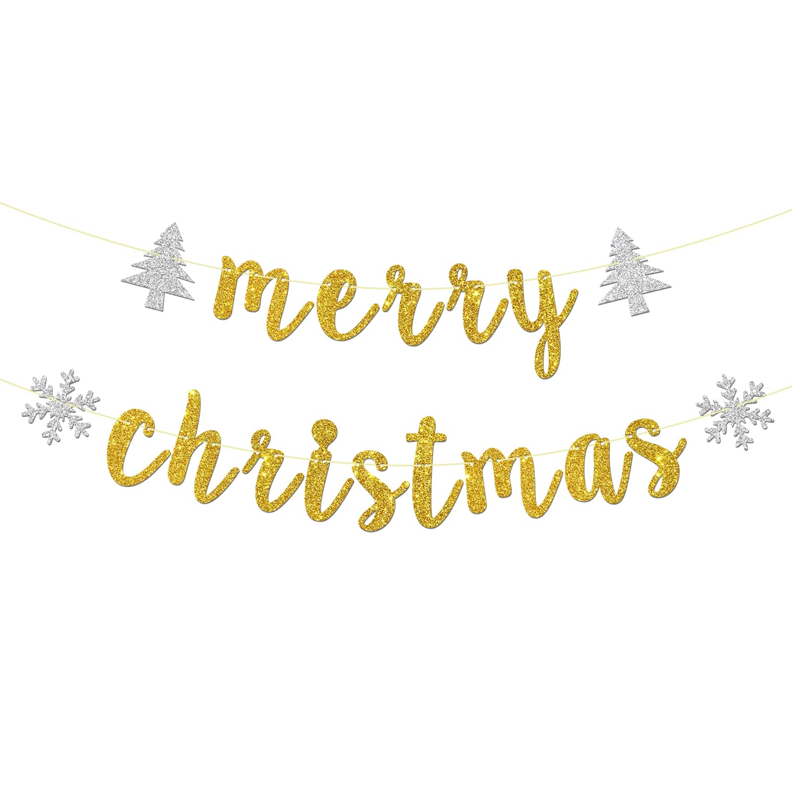 Merry Christmas Banner - Gold Glitter Holiday Party Decor for Christmas, New Year's Eve & Xmas - Perfect for Home, Office & Festive Celebrations