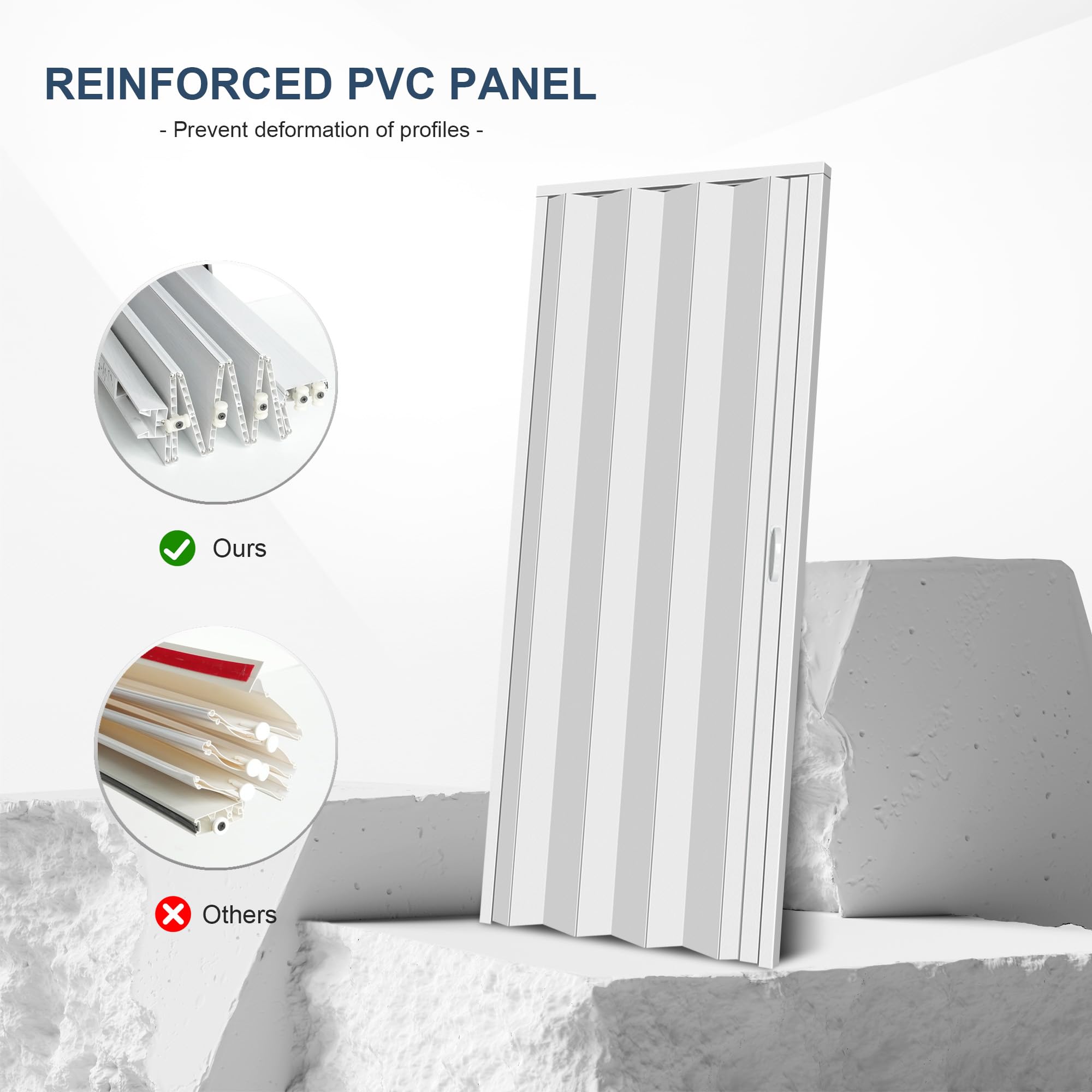 30×80 Inch White PVC Indoor Accordion Folding Door - Cabinet Internal Partition with Handle & Latch | Includes Installation Hardware | Perfect for Closets, Pantries & Room Dividers