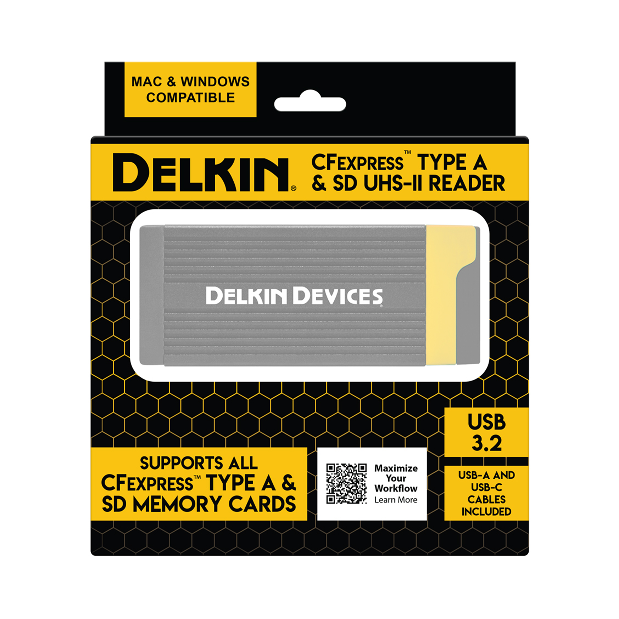 Delkin Devices USB 3.2 CFexpress Type A & SD UHS-II Dual Slot Memory Card Reader - High-Speed Data Transfer for Professional Photographers and Videographers