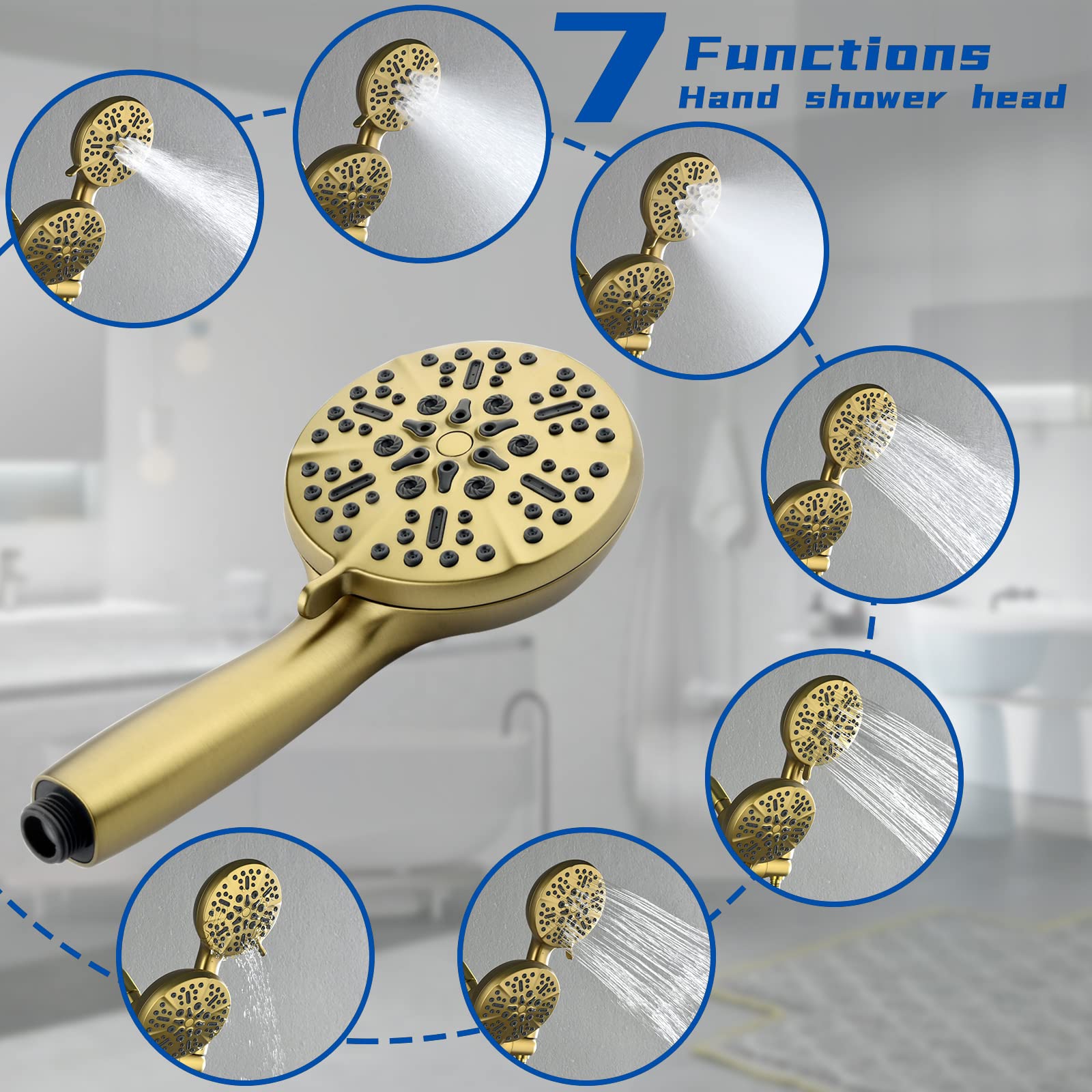 Brushed Gold Dual Shower Faucet Set with Tub Spout - Complete Shower System with Rainfall Shower Head & Handheld Sprayer - Perfect for Bathroom Renovation & Modern Home Upgrade
