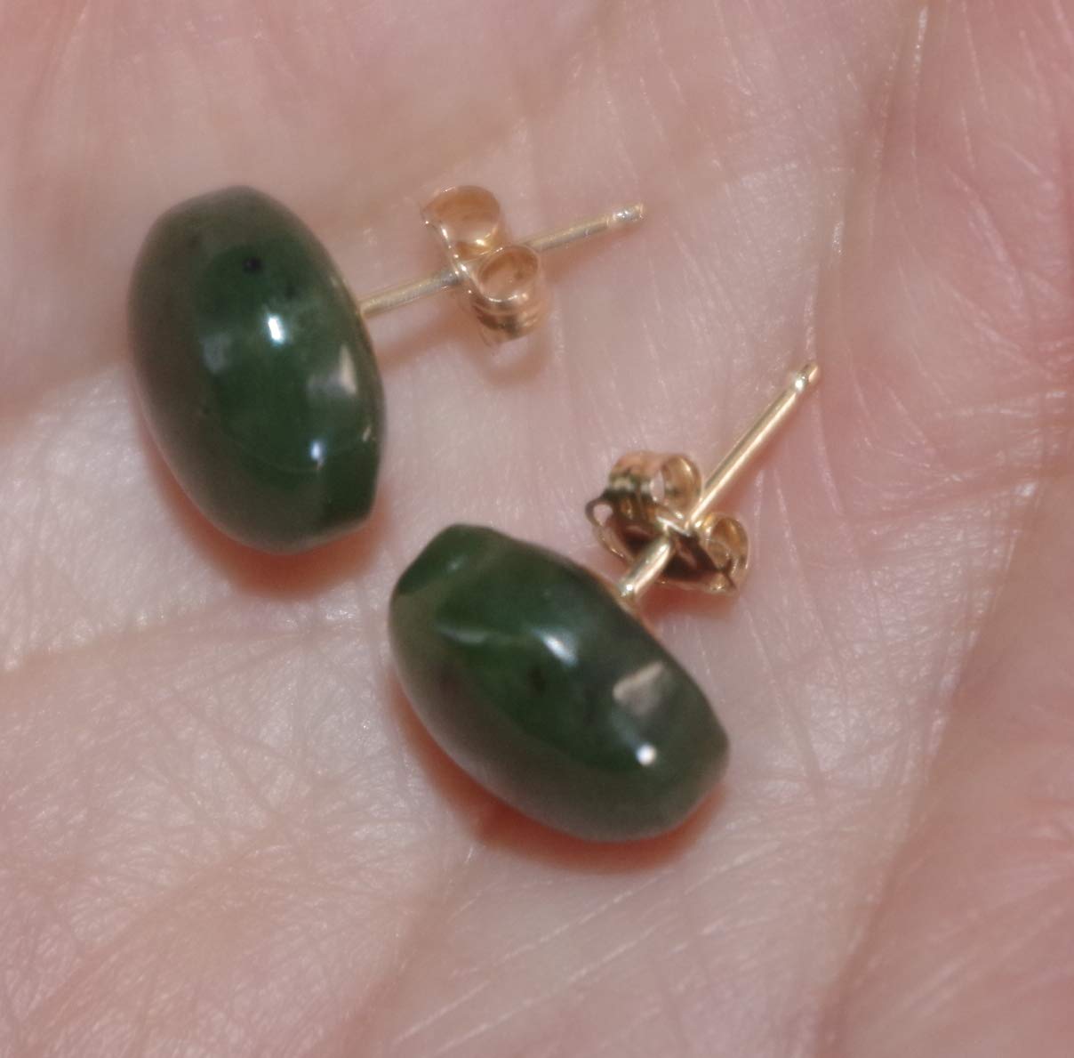 14K Solid Gold Green Jadeite Stud Earrings - 11MM Half Dome Round AA Quality for Women | Elegant Jewelry Gift for Birthday, Anniversary & Special Occasions