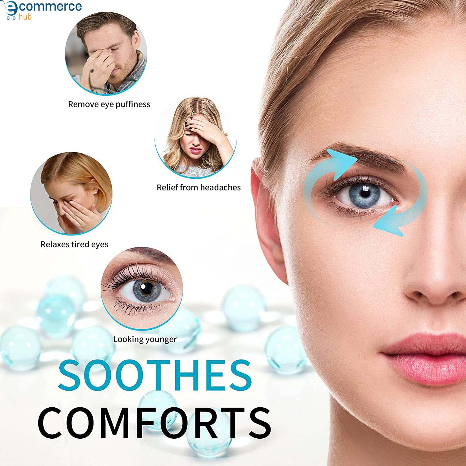 EcommerceHub® Cooling Gel Face Mask & Eye Mask Set - Safe Gel Technology for Dark Circles, Puffiness Relief - Includes 1 Face Mask & 2 Eye Masks with Storage Bag - Perfect for Spa Days, Travel & Post-Workout Recovery
