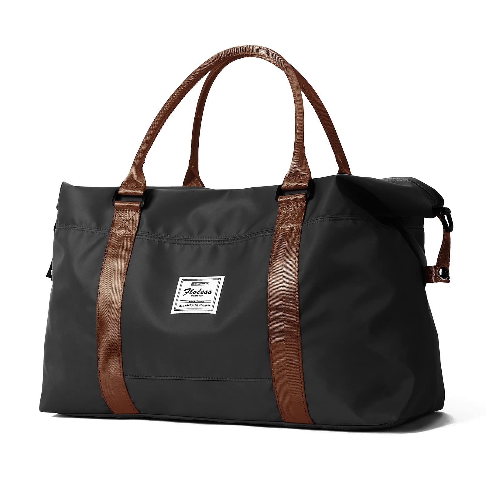 Large Sport Travel Duffle Bag for Women - Waterproof Gym Tote, Weekender Carry On Bag for Airplane, Beach & Overnight Trips - Perfect for Hospital Visits, Workouts & Travel - Includes Wet Bag (A11-Black Brown)