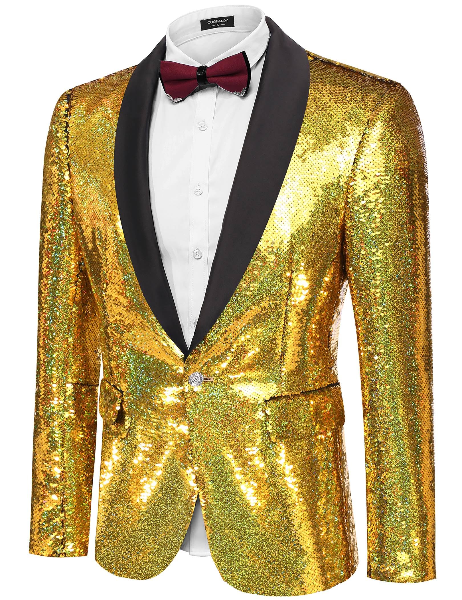 COOFANDY Men's Sparkling Sequin Blazer Jacket - Elegant Tuxedo for Prom, Dinner Party & Formal Events | One Button Slim Fit Suit Coat for Weddings, Night Out & Special Occasions
