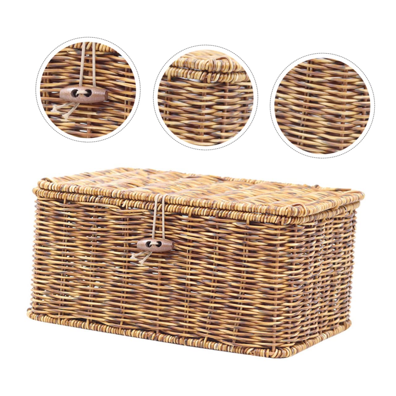Flip Top Rattan Box with Lid - Seagrass Woven Storage Basket | Multifunctional Desktop Organizer for Home, Office & Bathroom Decor