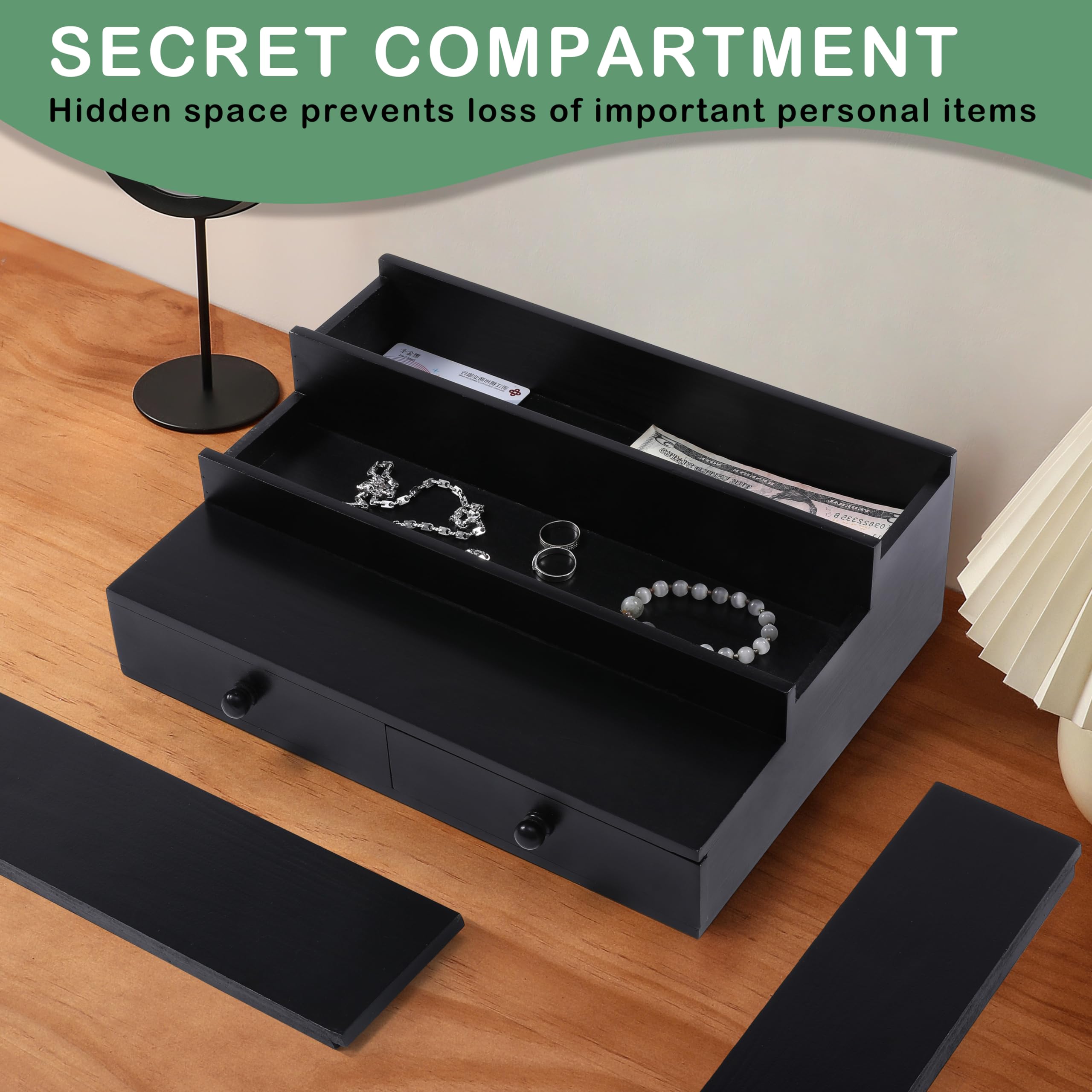 Premium 3-Tier Wooden Cologne Organizer for Men with Drawer & Hidden Compartment - Perfume Display Shelf - Perfect Gift for Him (Black) - Ideal for Bedroom, Bathroom & Vanity Organization