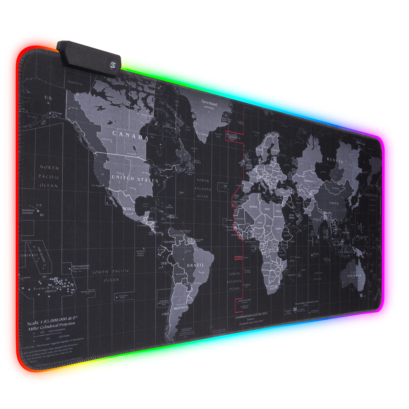 RGB Gaming Mouse Pad - Extra Large Waterproof Mouse Mat with 14 Lighting Modes for PC Gamers | Non-Slip Office Desk Mat for Computer, Gaming & Work (Map Design) - Perfect for Esports, Streaming & Home Office Setup