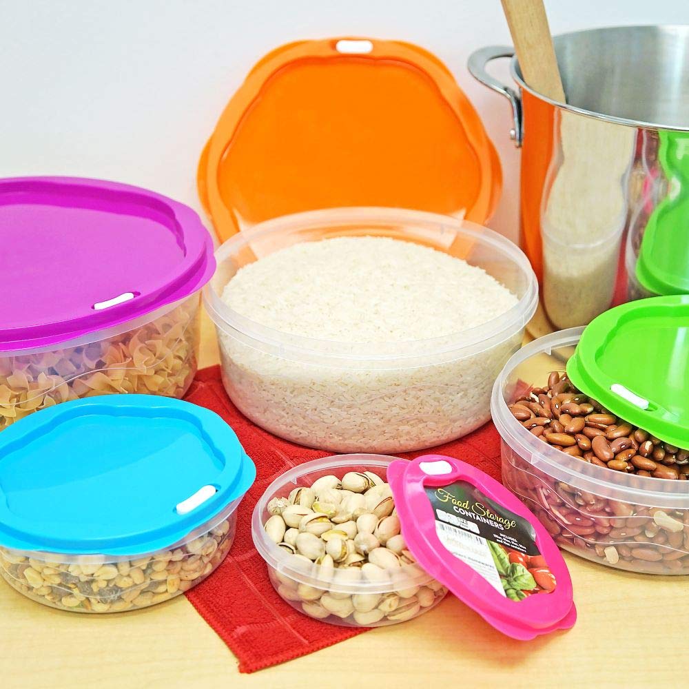 5-Piece Round Food Storage Containers Set with Colorful Snap-On Lids | Airtight Kitchen Organization for Meal Prep, Leftovers & Pantry Storage | Southern Homewares