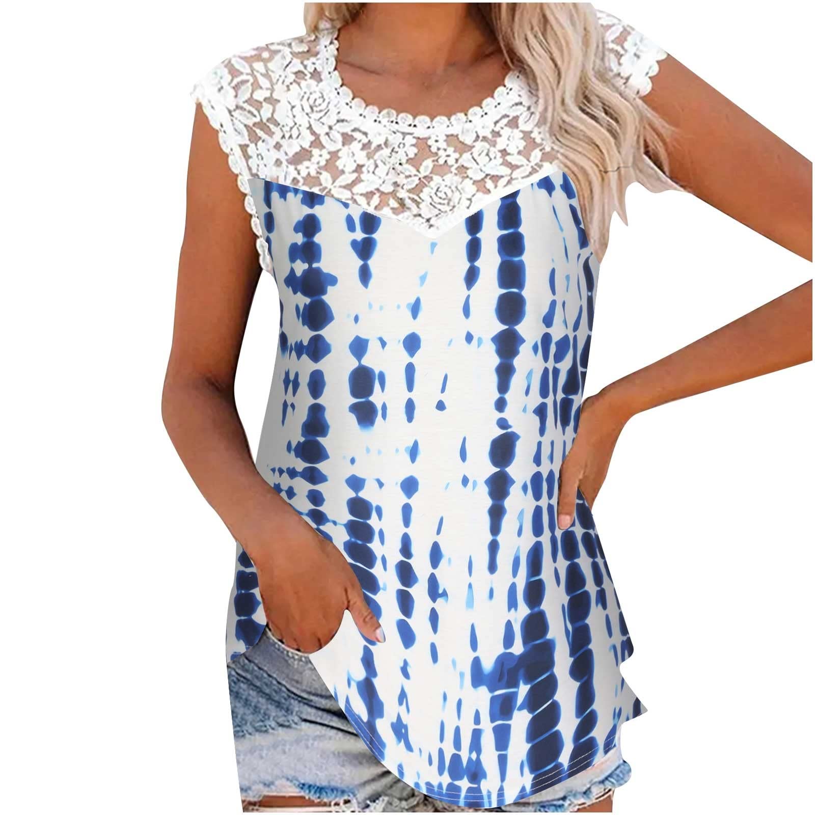 Women's Casual Sleeveless Round Neck Summer Tank Tops - Lace Patchwork Tie Dye Printed Pullover Blouses | Perfect for Beach, Yoga & Summer Outfits