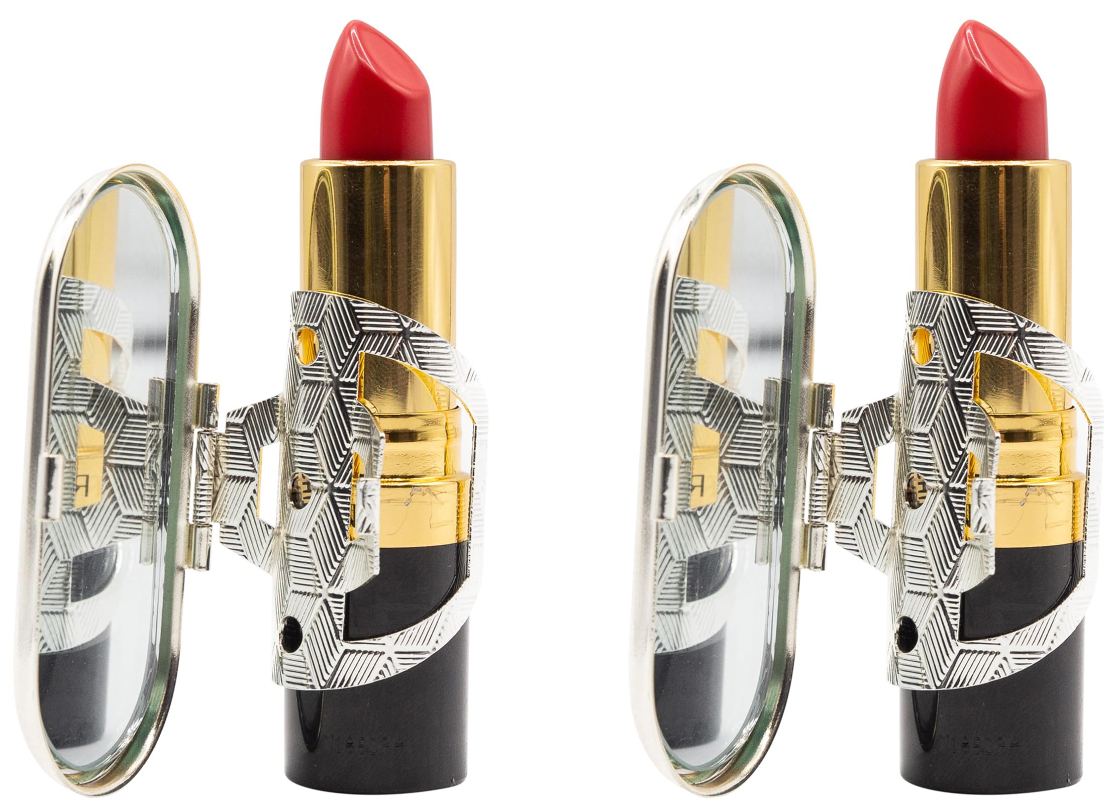 Stephanie Imports Set of 2 Clip-On Round Lipstick Mirrors with Watercolor Triangle Design - Perfect for Makeup Vanity, Travel, and Handbag Essentials