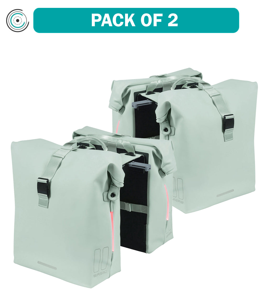 2 Pack Basil SoHo Nordlicht Double Pannier Bike Bags - Pastel Green, 12.2x5.1x14.6 Inches - Waterproof Cycling Panniers for Commuting, Shopping & Urban Travel (MIK Certified)