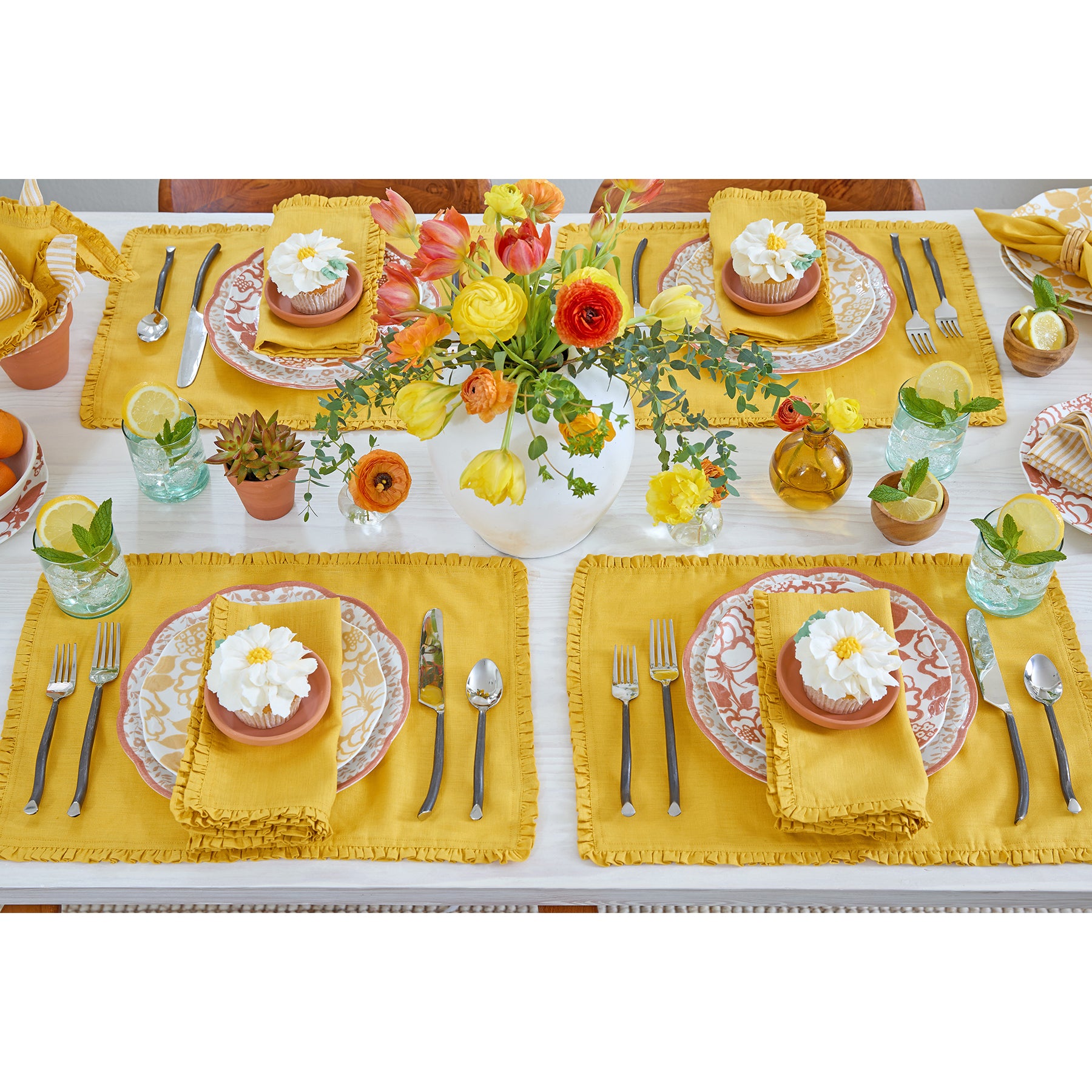 Juliette Ruffle Placemats Set of 4 - Elegant Table Decor for Dining Room, Kitchen, and Party Settings