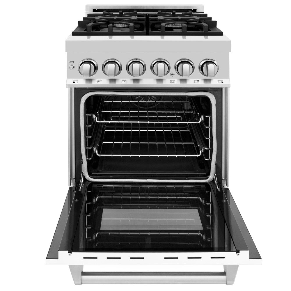 ZLINE 24 Inch 2.8 Cu. Ft. Dual Fuel Range with 4 Burner Gas Cooktop & Electric Convection Oven - Stainless Steel with White Matte Door (RA WM 24) | Perfect for Modern Kitchens, Home Chefs & Professional Cooking