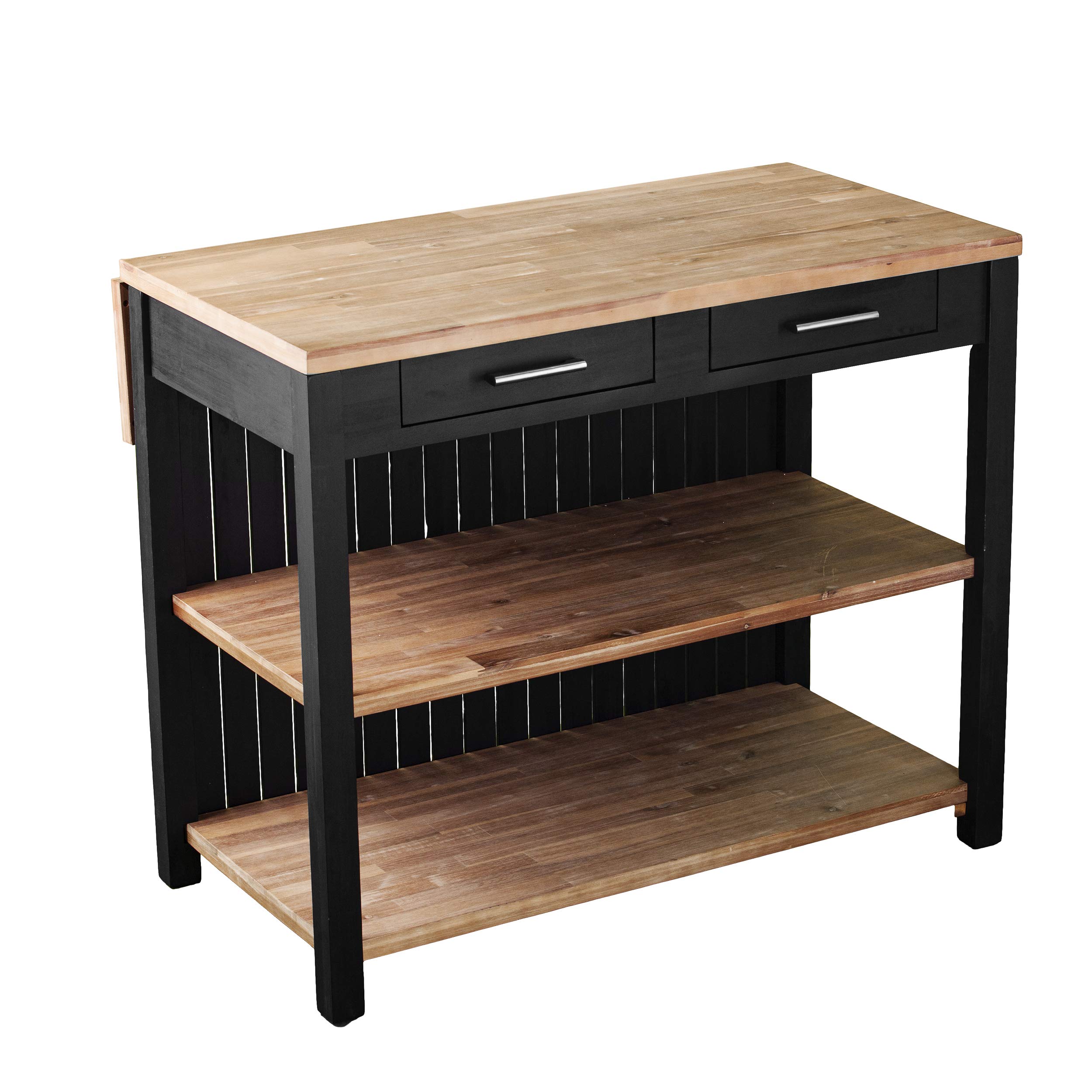 SEI Furniture Berinsly Expandable Freestanding Kitchen Island with Storage - Black & Natural Wood Finish | Perfect for Small Kitchens, Breakfast Bars & Extra Counter Space