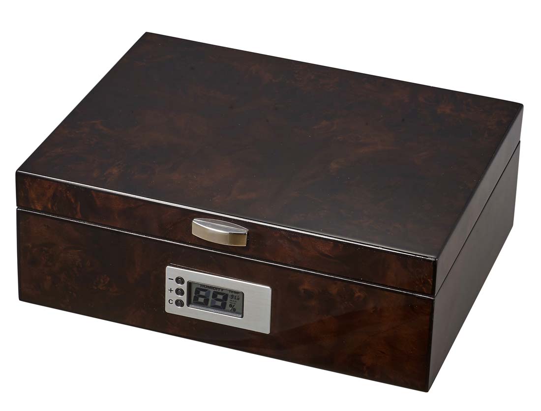 Premium Visol Ridge Dark Burl Wood Cigar Humidor - Holds 50 Cigars, Airtight Seal, Spanish Cedar Lining - Perfect for Home, Office & Gifts for Cigar Enthusiasts