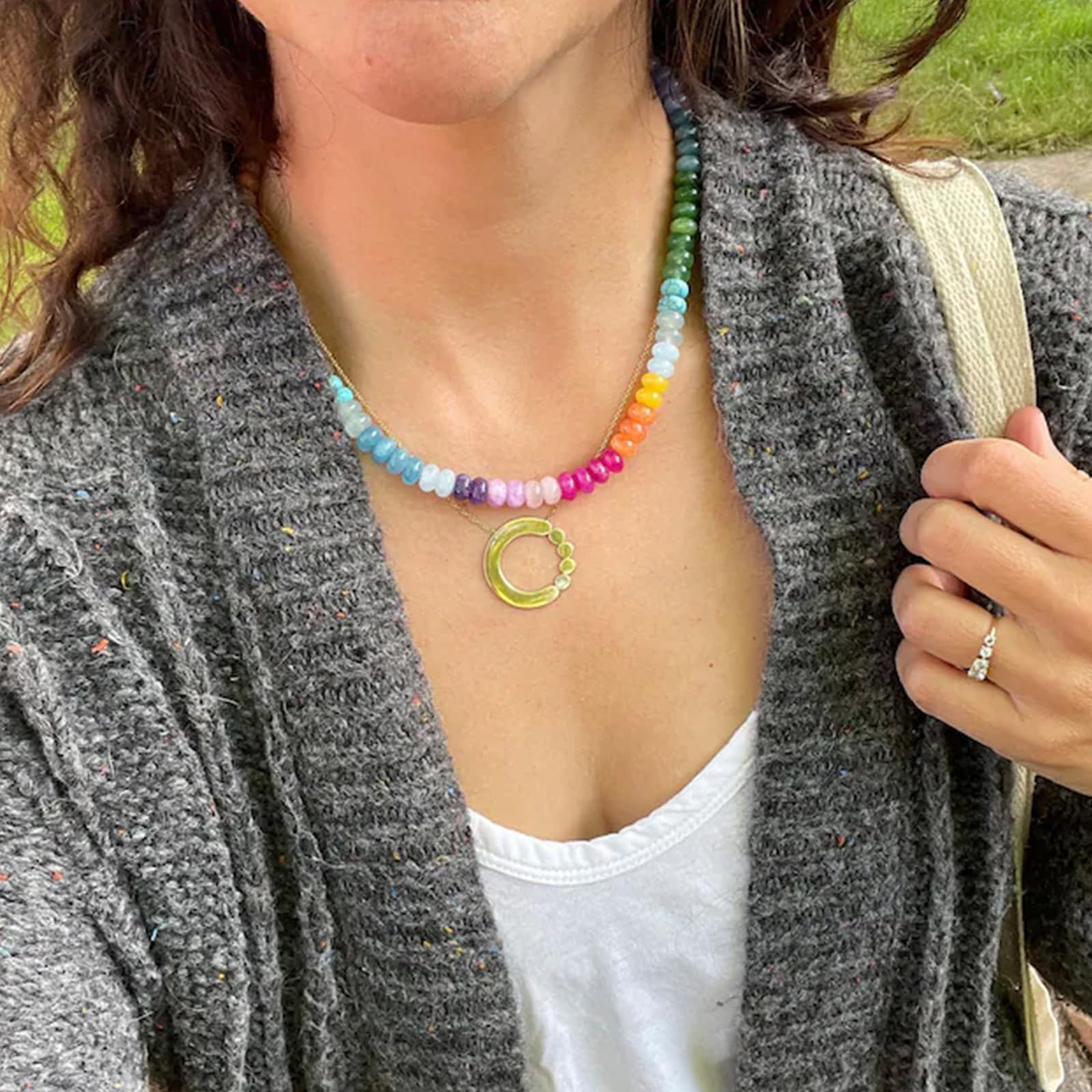 Natural Stone Beaded Necklace for Women - Boho Rainbow Charm Jewelry with Colorful Beads, Surfer Choker Necklace | Perfect Gift for Beach Lovers, Festival Goers & Boho Fashion Enthusiasts