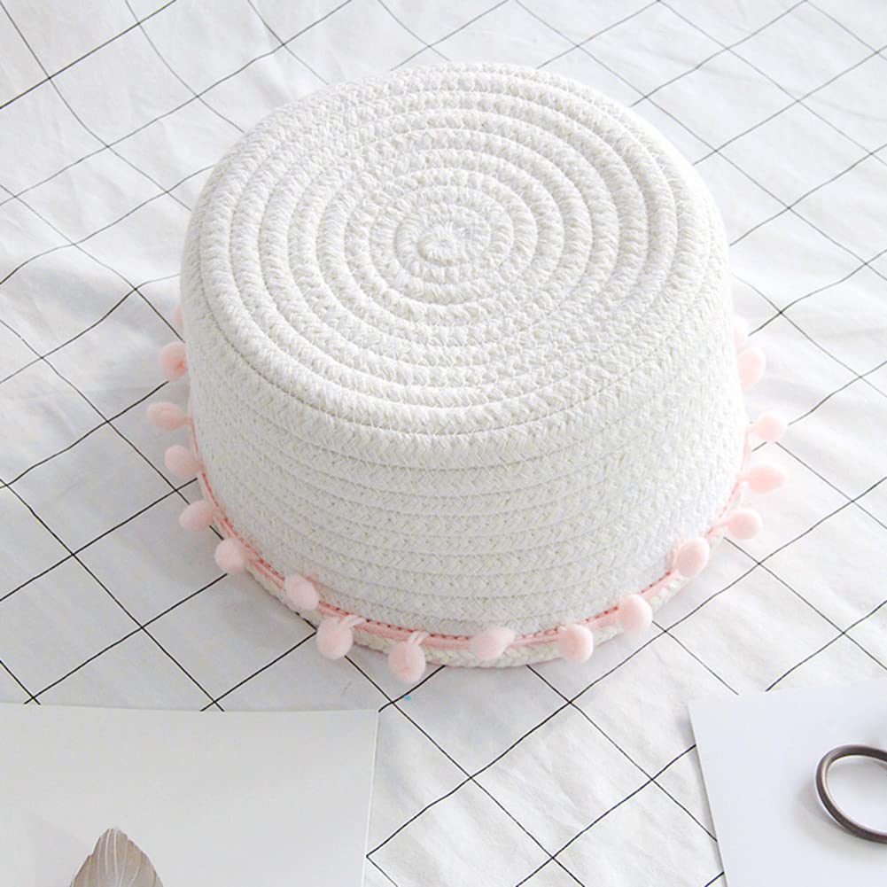 PHEZEN Cotton Rope Storage Baskets - Small Woven Decorative Bins for Toys, Snacks, Clothes, Cosmetics, Fruits & Books - Boho Chic Home Organization (20.5cm x 9.5cm) - Perfect for Nursery, Bathroom, Living Room & Bedroom Storage