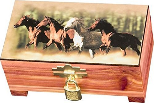 Wild Horses Cedar Wood Lockable Keepsake Box 3.5