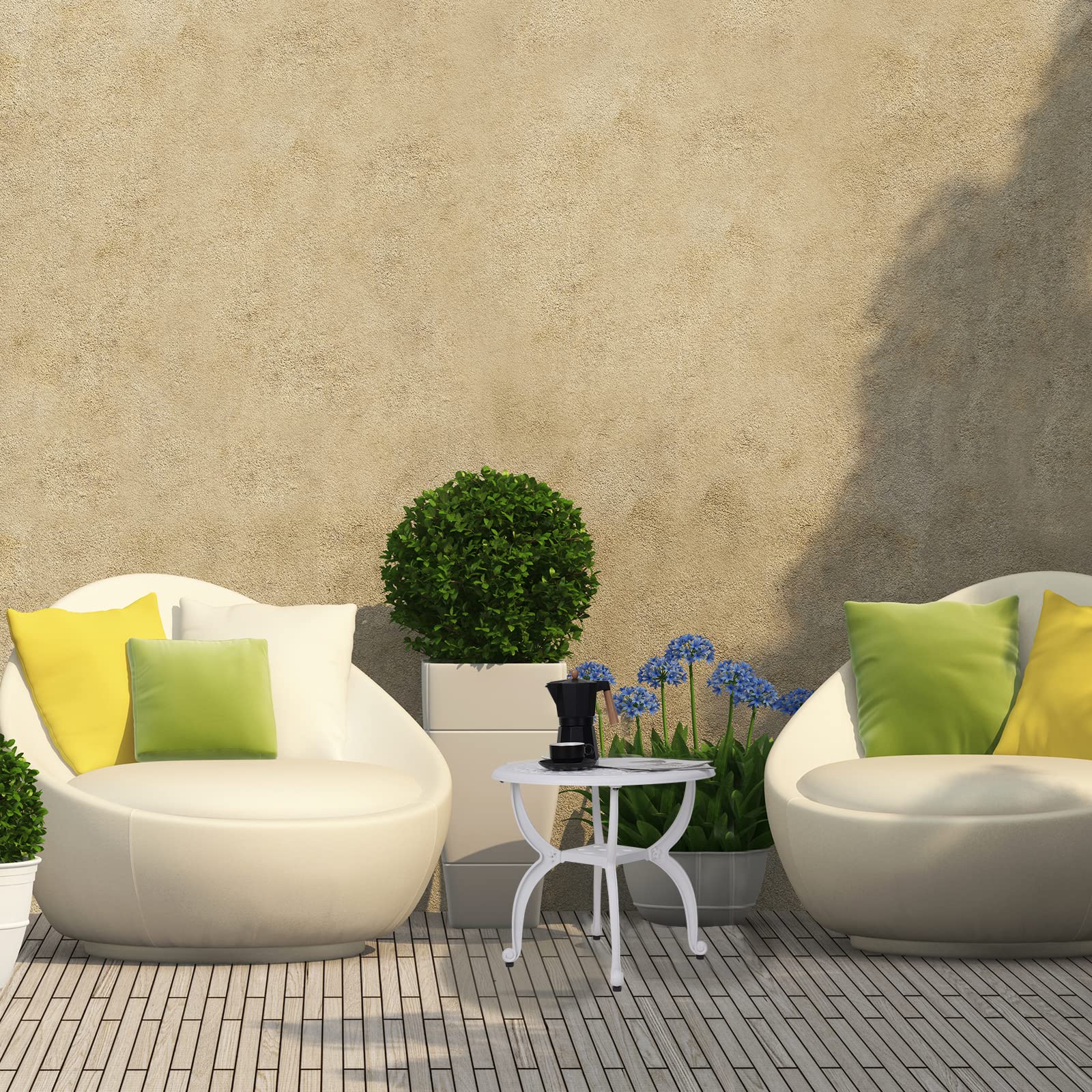 JARDIN DE CENTENNIAL Round White Cast Aluminum Outdoor Side Table - Rust-Resistant Patio End Table & Coffee Bistro Table for Garden, Porch, Balcony & Indoor Use - Perfect for Outdoor Entertaining & Relaxation