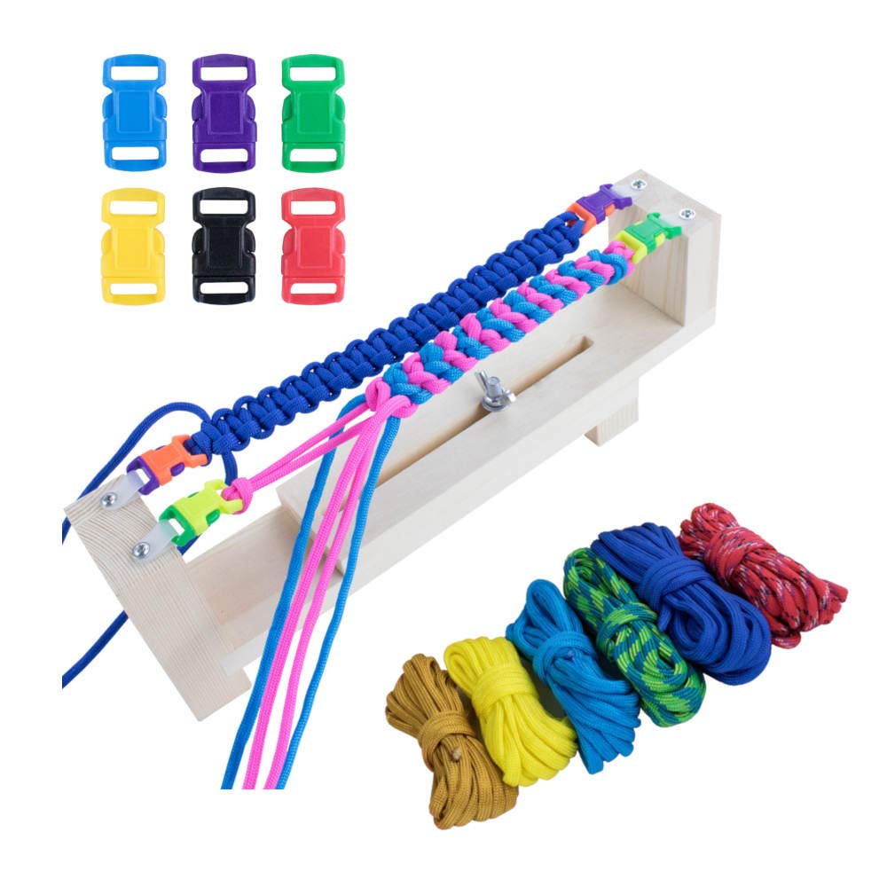 Heavy Duty Paracord Bracelet Maker Kit with 6 Paracord Hanks & Quick Release Buckles - DIY Braiding & Weaving Tool for Survival, Camping, Hiking, and Outdoor Activities - Perfect for Crafting Durable Wristbands and Keychains
