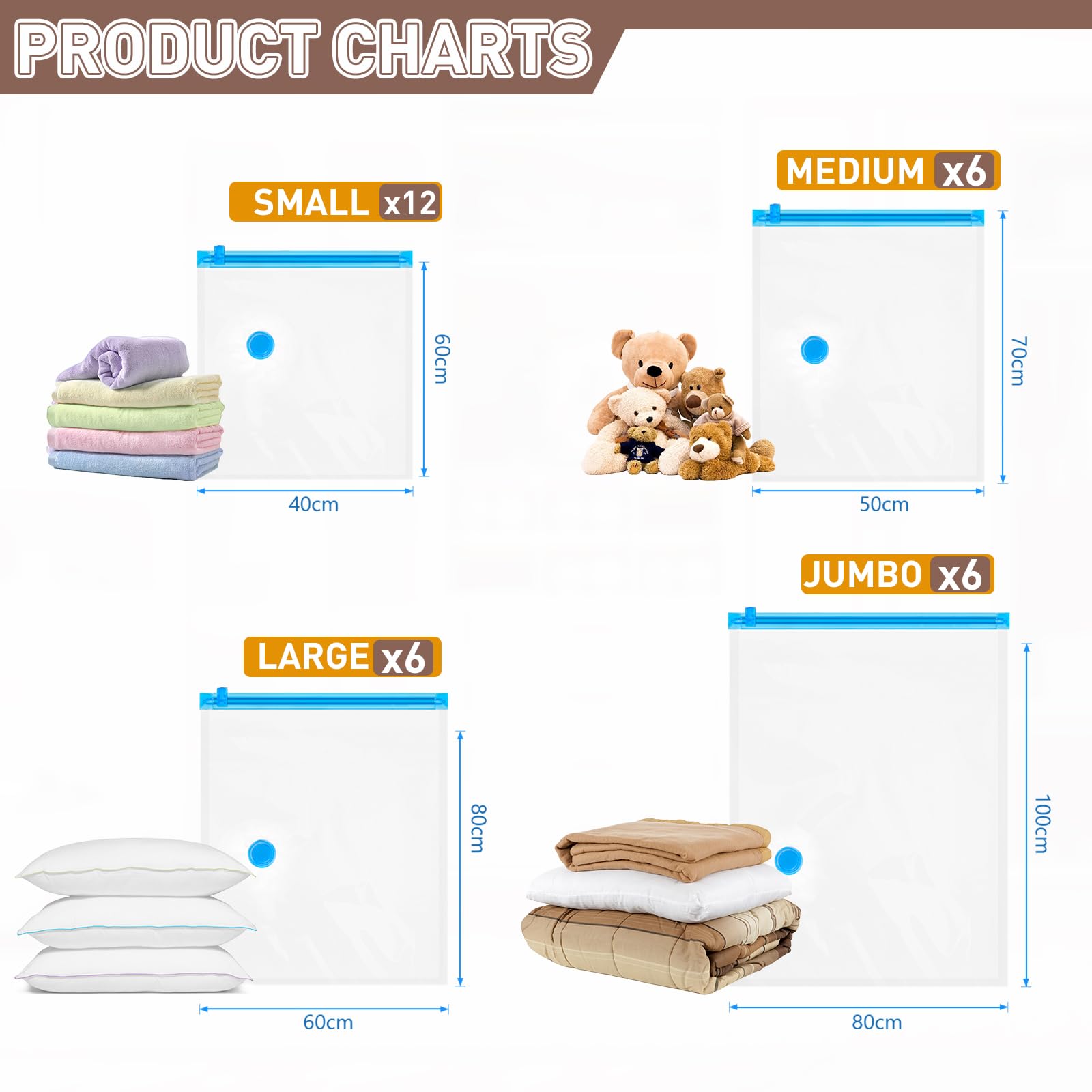 Warmi Vacuum Storage Bags with Electric Air Pump | Space Saving Vacuum Seal Bags for Clothes, Blankets, Duvets, Pillows & Comforters | Travel & Home Storage Solution for Luggage, Wardrobe & Seasonal Items