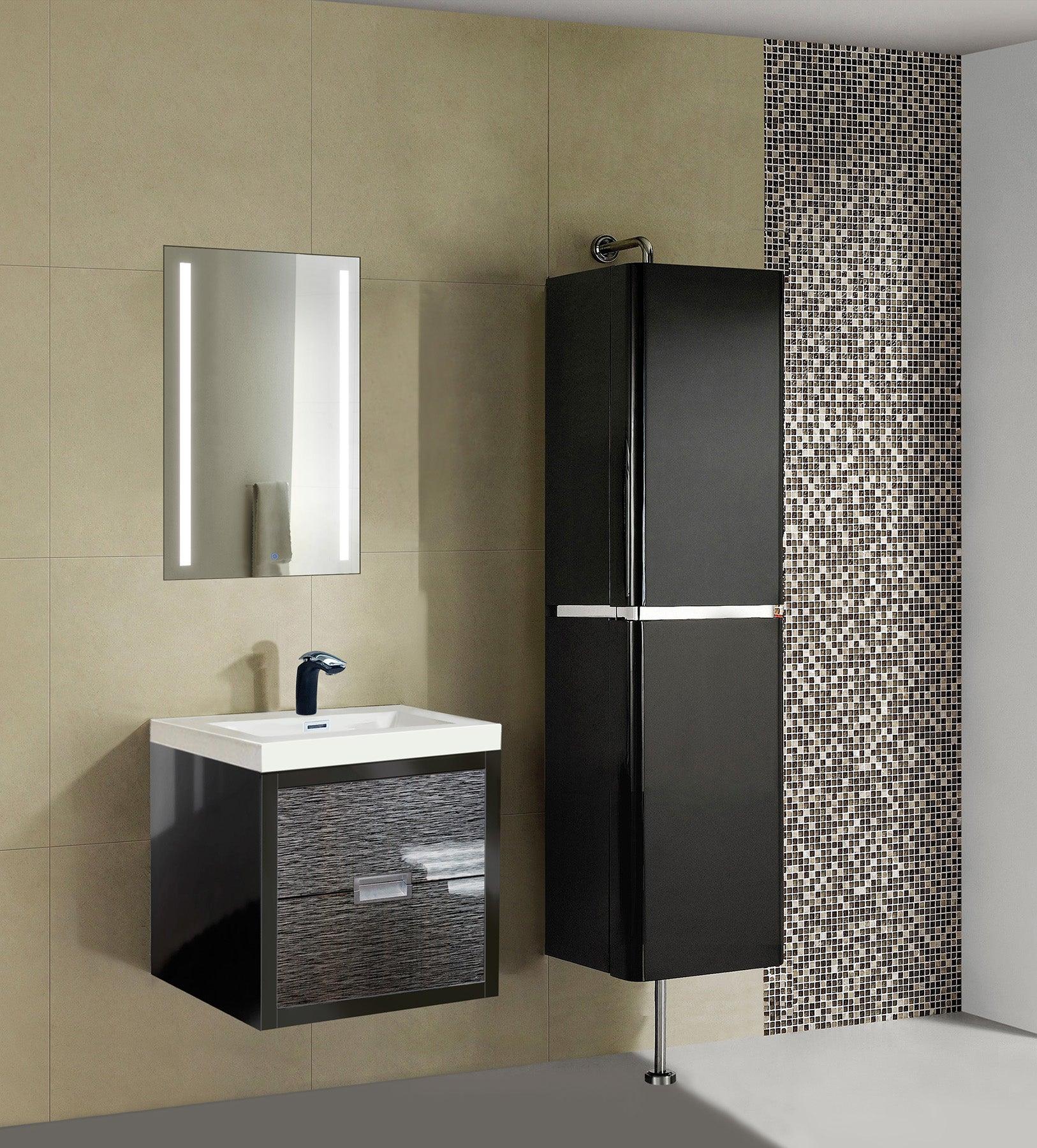 Krugg Kinetic 20x30 Inch Left-Mounted Bathroom Mirror with LED Dimmer & Defogger - Perfect for Modern Vanities and Spa-Like Showers