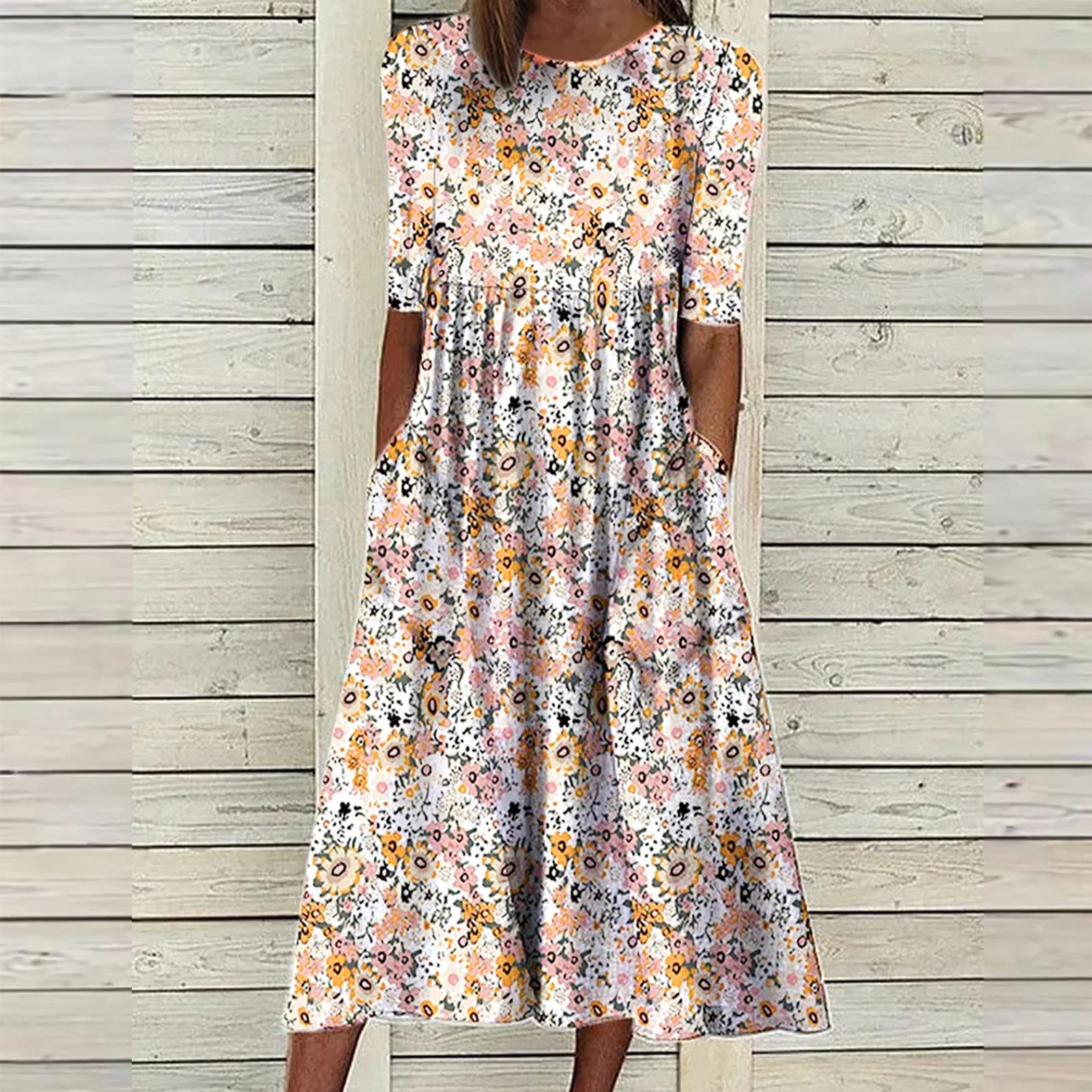 **Women's Plus Size Boho Floral Print T-Shirt Dress - Casual Loose Flowy Midi Dress with Pockets for Summer 2025 | Perfect for Beach, Vacation & Everyday Wear**