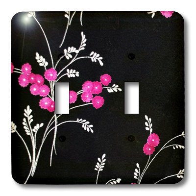3D Rose Pink Flowers on Black Double Toggle Switch - Decorative Light Switch Cover for Bedroom, Bathroom, Kitchen & Home Decor