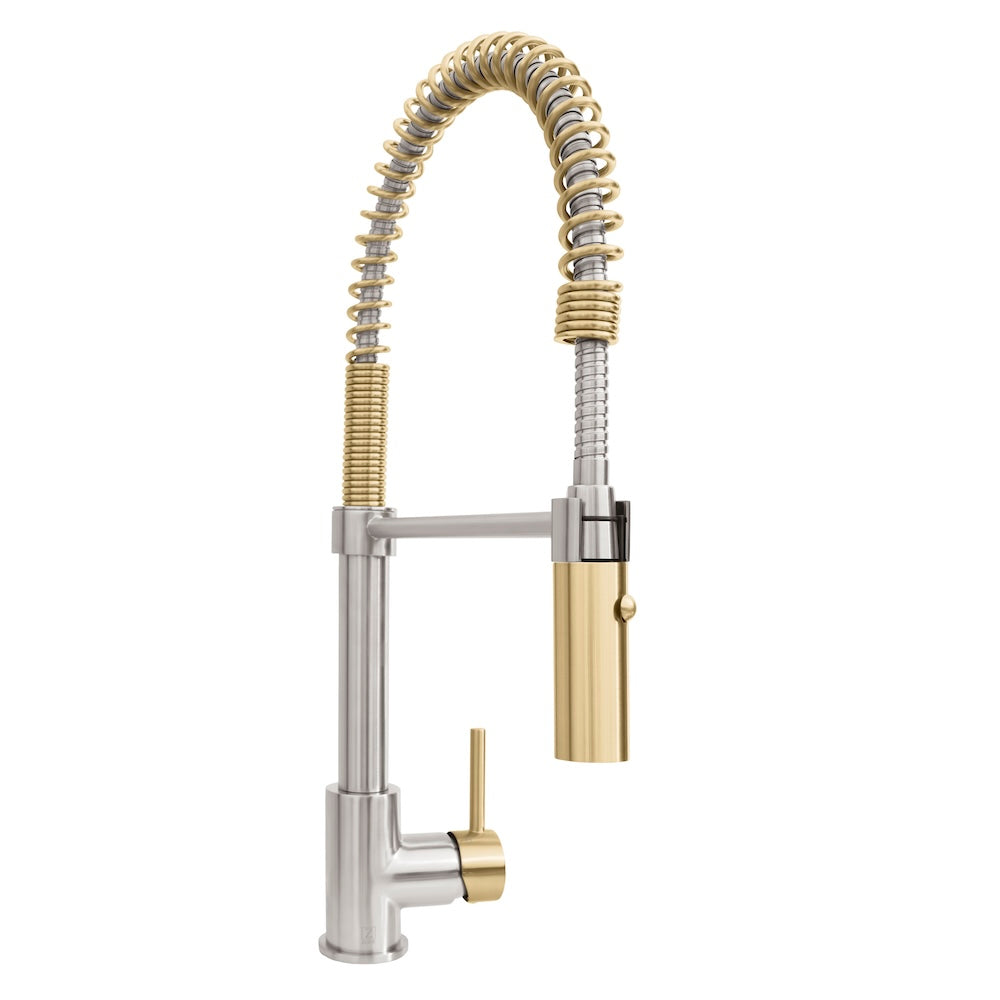 ZLINE Autograph Edition Sierra Pull Down Spring Single Handle Kitchen Faucet - Brushed Nickel & Champagne Bronze Finish - Perfect for Modern Farmhouse & Commercial Style Kitchens (SRA KF ZBNCB)