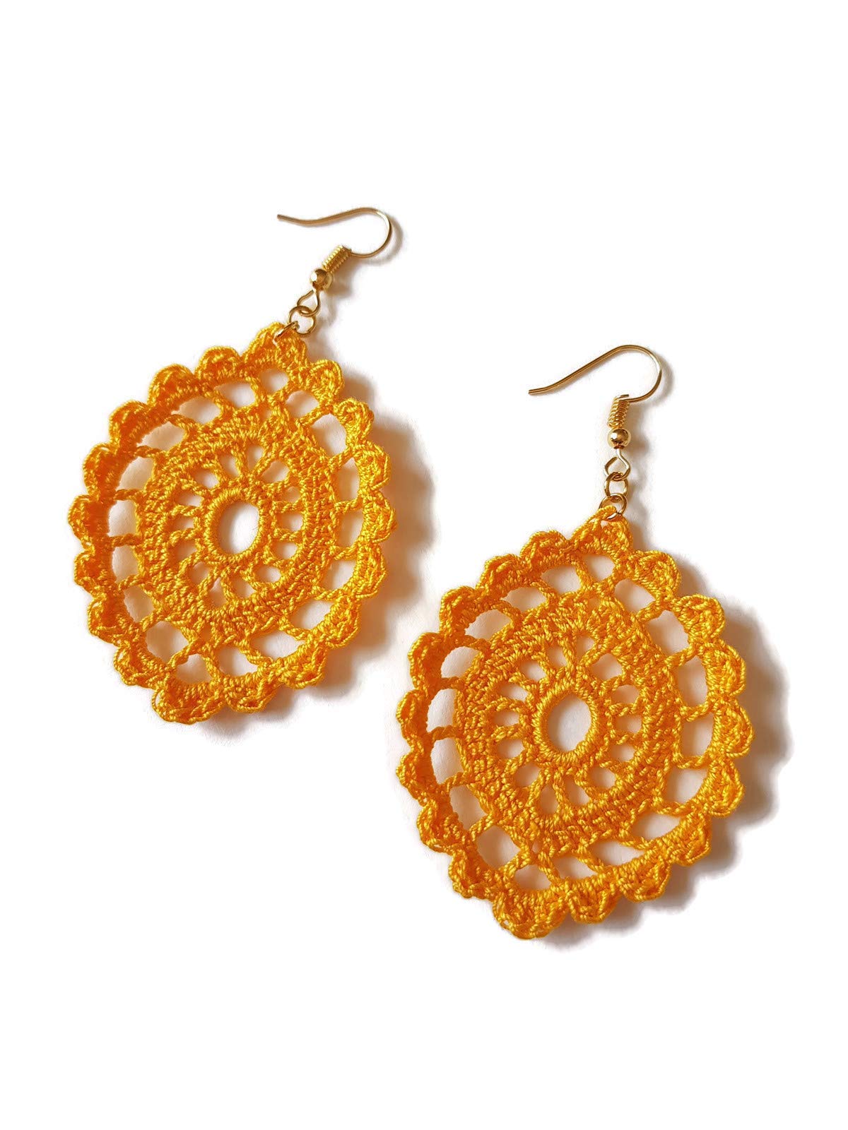 Handmade Gold Oval Drop Earrings - Lace Crochet Baroque Sicily Style Jewelry for Women - Perfect for Weddings, Parties & Special Occasions
