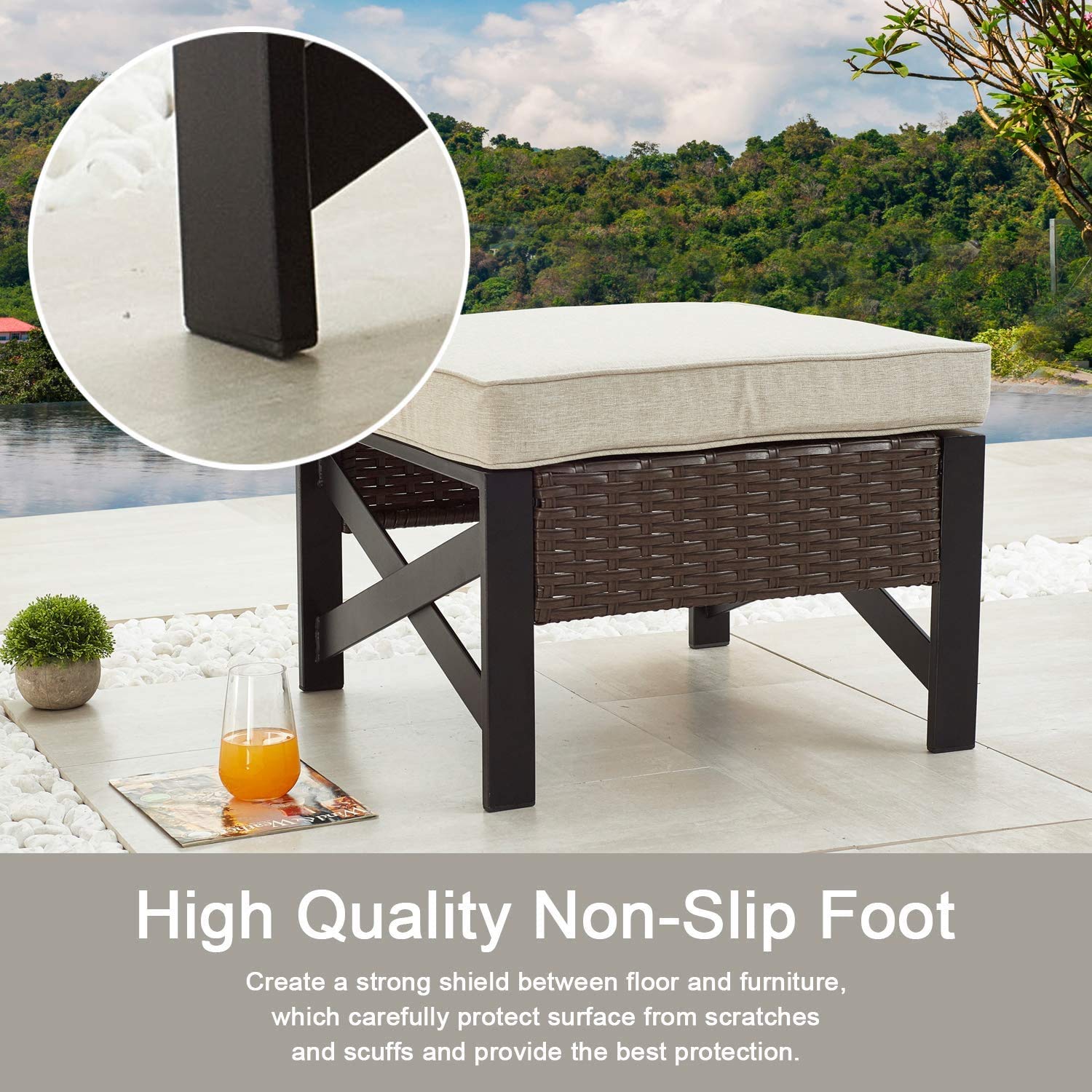 Outdoor Wicker Patio Dining Set - 5-Piece Armless Sectional Sofa with Ottoman, Rattan Furniture for Poolside, Garden, Deck, Balcony & Beach (Brown) | Perfect for Entertaining, Lounging & Relaxing Outdoors