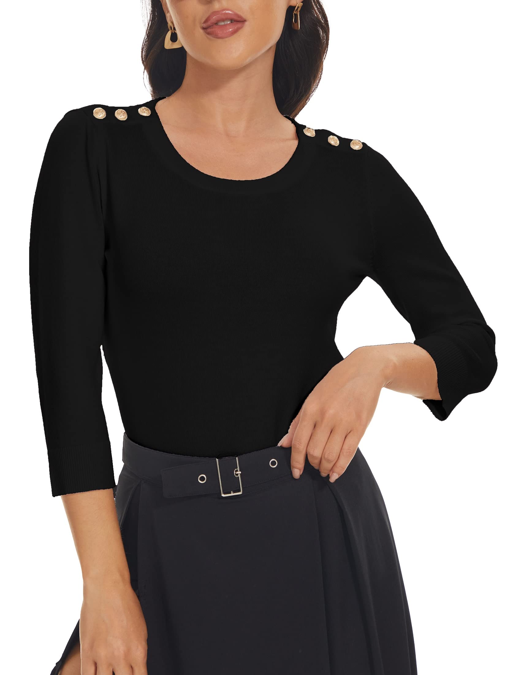 Spicy Sandia Women's 3/4 Sleeve Crew Neck Pullover Sweater - Lightweight Knit Top for Casual & Dressy Outfits | Perfect for Office, Date Night & Fall Layering