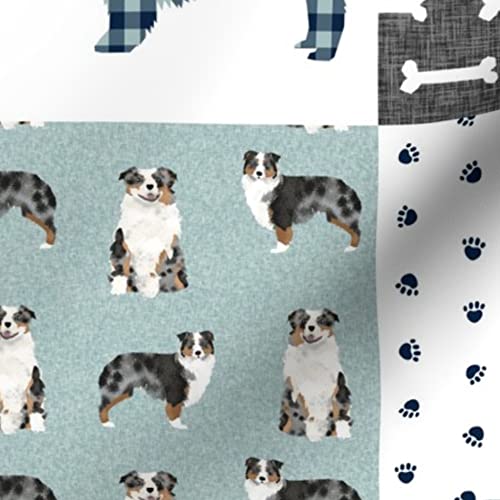 Australian Pet Quilt Fabric - Blue Floral Shepherd Dog Print on Soft Minky Fabric by The Yard for Sewing Baby Blankets & Quilt Backing | Perfect for DIY Plush Toys, Nursery Decor & Cozy Home Projects