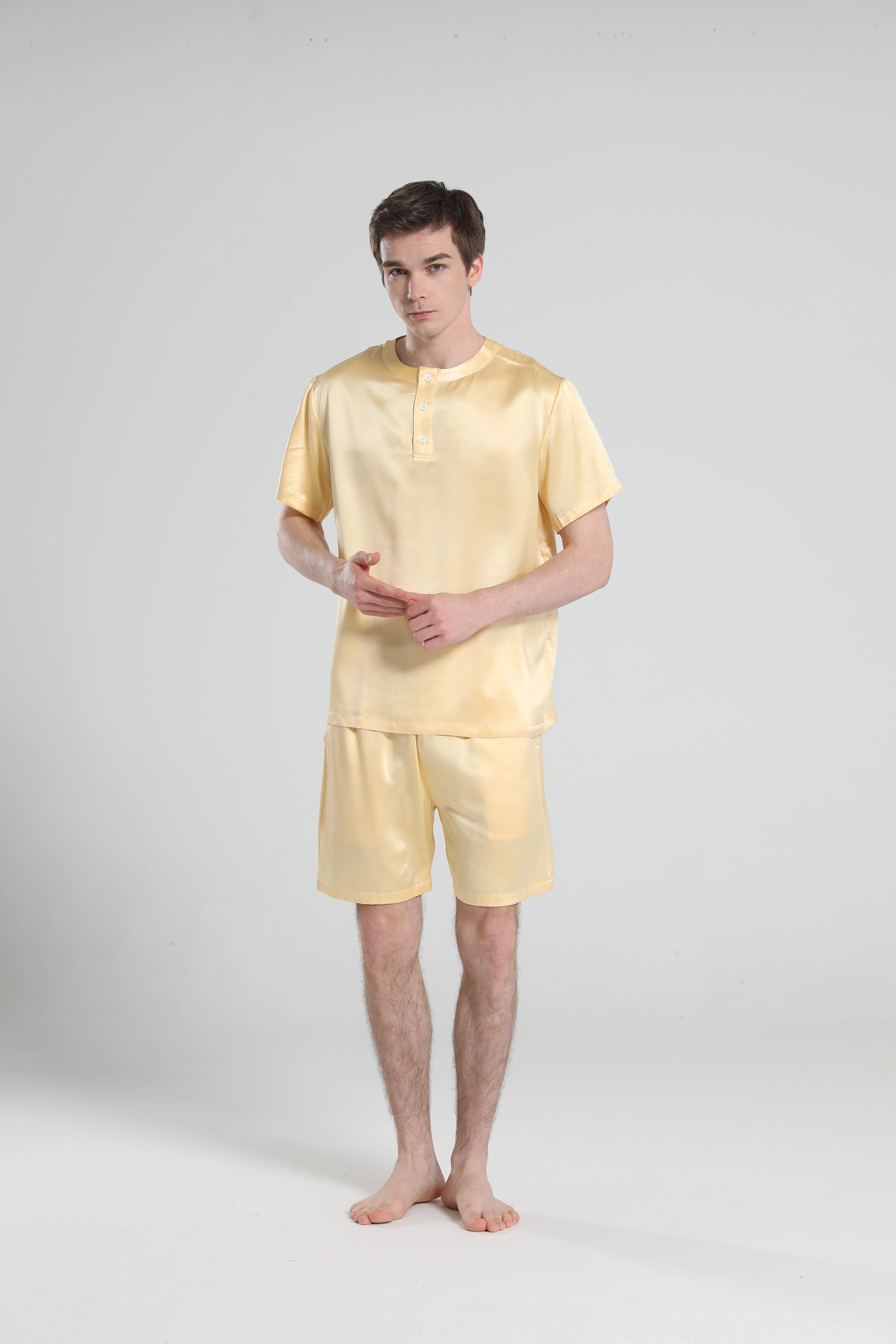 Men's Comfortable Crew Neck Short Sleeve Pajama Set - Soft Cotton Sleepwear for Lounge & Nighttime Relaxation at Home