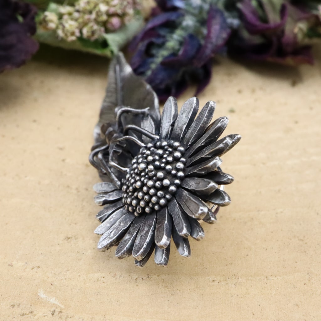 Purple Aster and Her Ant Pin - Cute Floral Brooch for Women, Girls - Perfect for Dresses, Jackets, Bags & Gifts