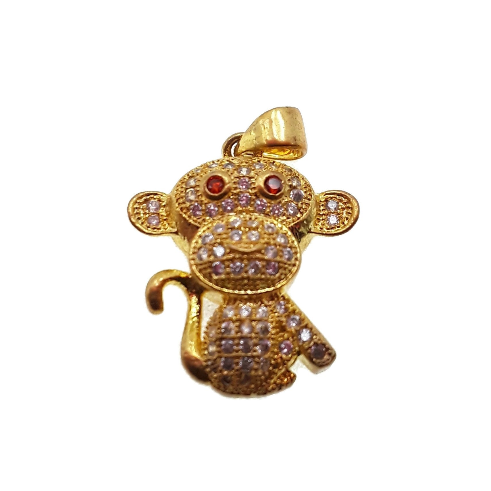 Gold Plated Copper Monkey Charm with Micro Pave Clear Zircon - 17x18mm Jewelry for Bracelets, Necklaces & DIY Crafting
