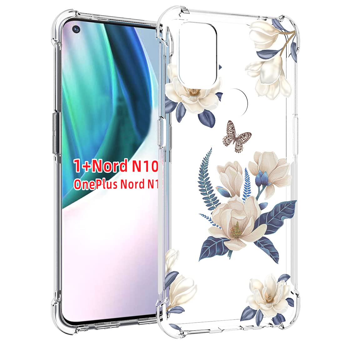 OnePlus Nord N10 5G Case - Slim Clear Shockproof TPU Rubber Protective Cover with Floral Design for Women | Perfect for Everyday Use, Work & Travel (White Flower)