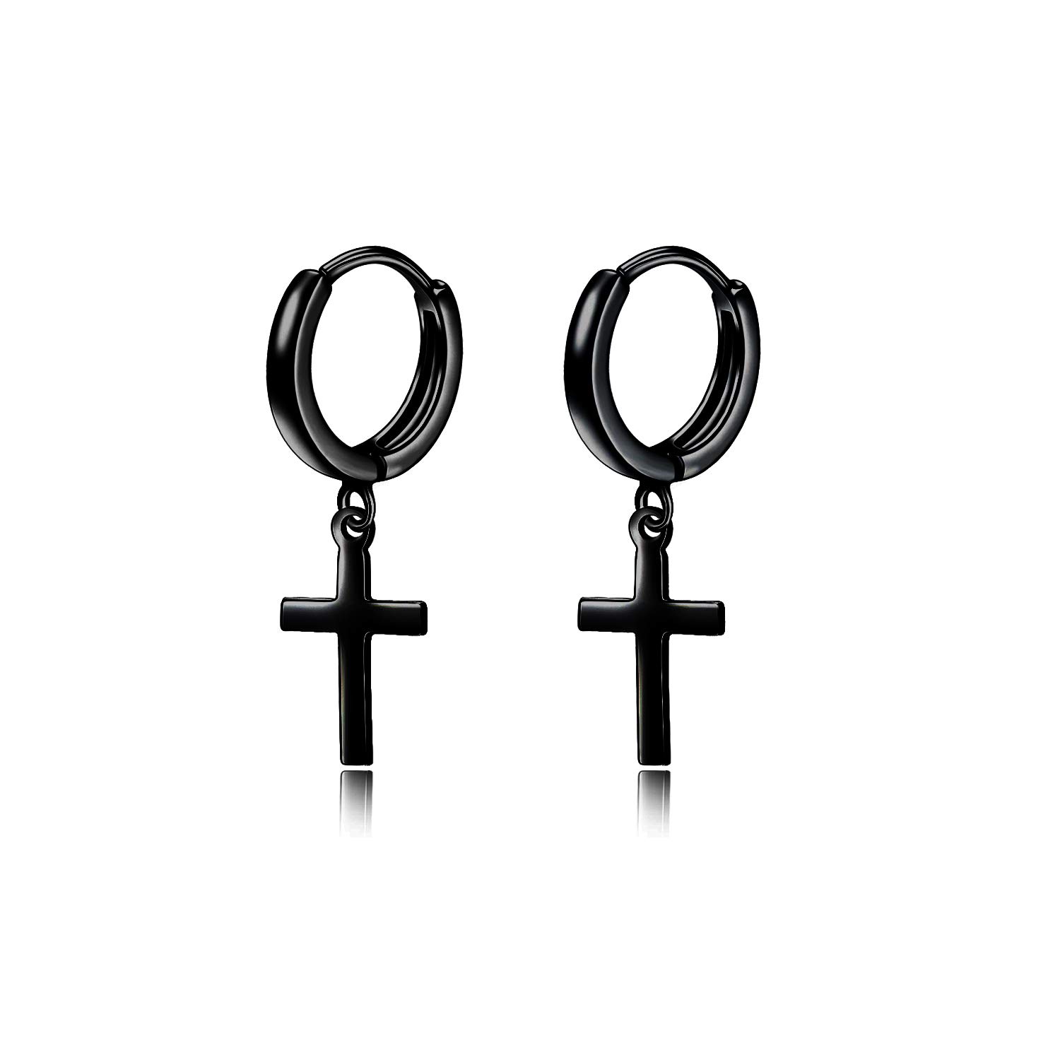 Sterling Silver Black Clip-On Hoop Earrings for Men & Women - Cross, Lightning, Heart & Triangle Designs - Perfect for Parties, Gifts & Everyday Fashion