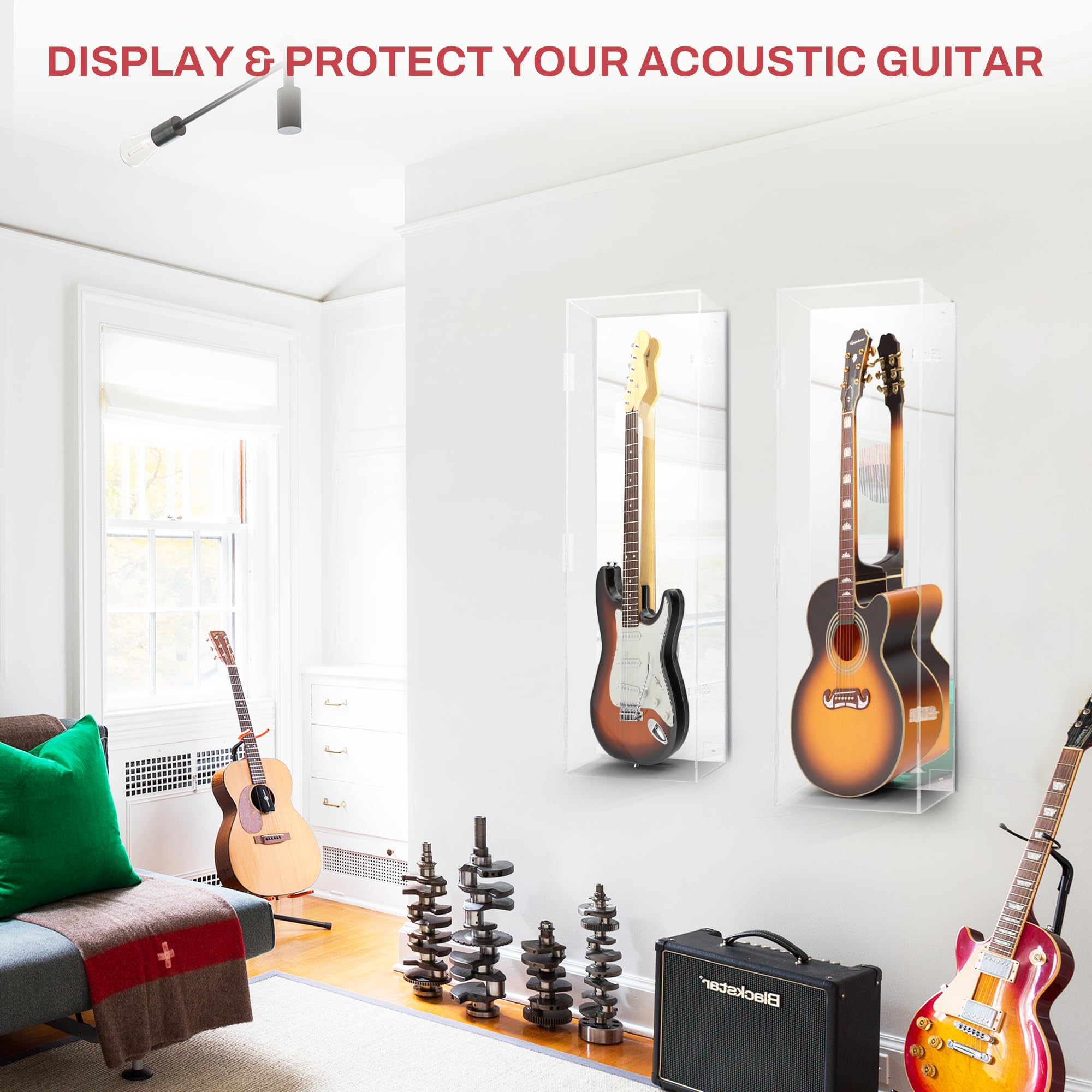 Clear Acrylic Acoustic Guitar Display Case - Horizontal Wall Mount Guitar Case for Protection & Showcase - Perfect for Home Decor, Music Studios & Collector Displays