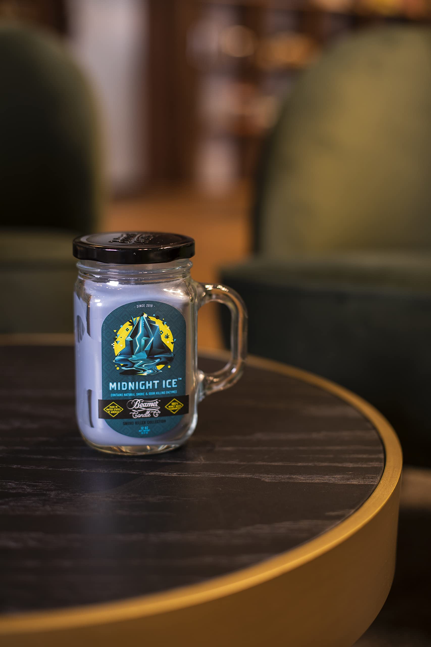 Beamer Candle Co. Midnight Ice Scented Candle - Cool Frosted Fragrance, Odor Eliminating, 12oz Mason Jar, 90-Hour Burn Time, 100% Made in USA - Perfect for Home, Office, Spa & Gift Giving