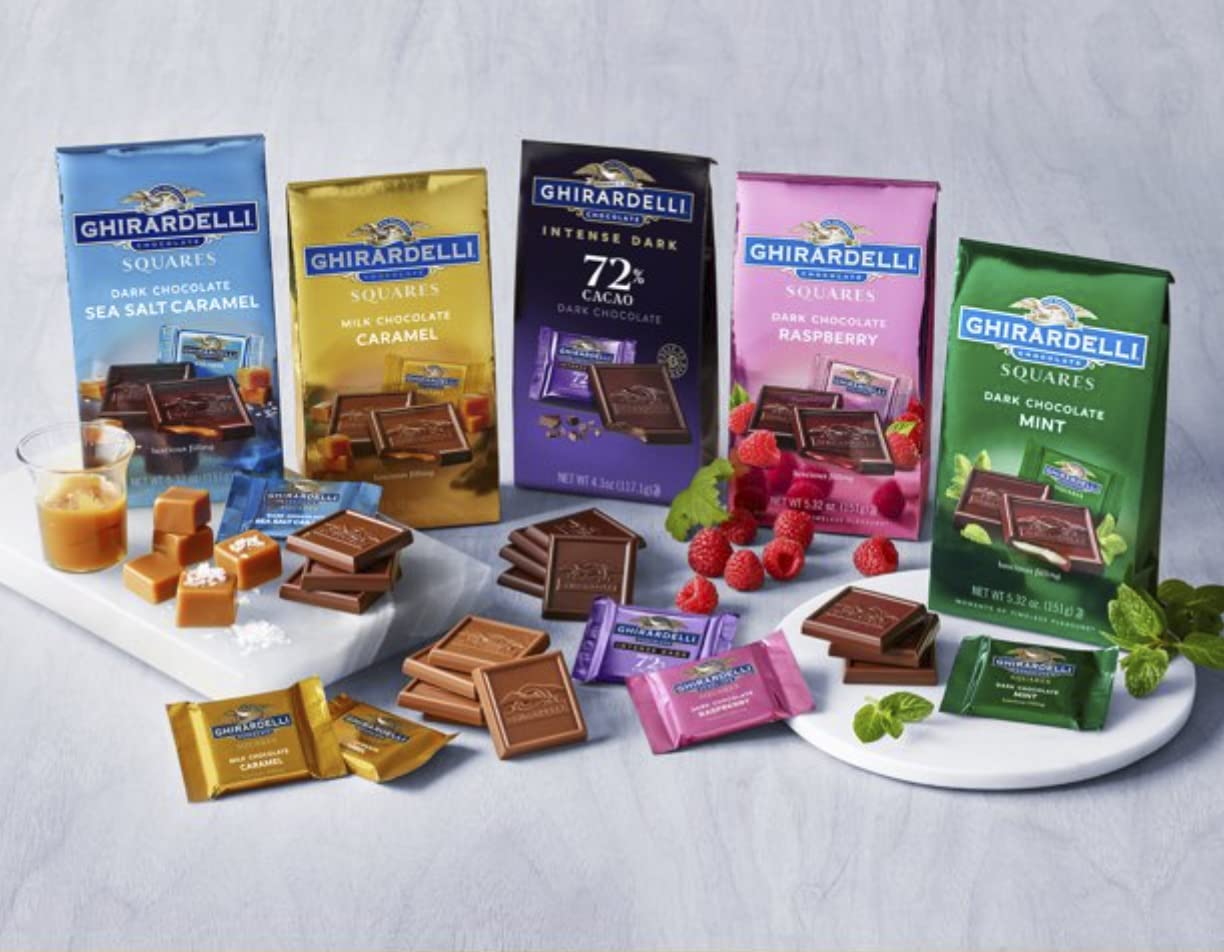 Ghirardelli Dark Chocolate Variety Pack - Sea Salt Caramel, Intense Dark, Raspberry for Gifts & Desserts