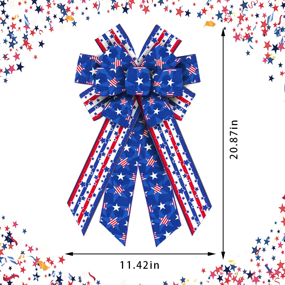 4th of July Wreath Bows - Patriotic Red Blue Star Decor for Door & Tree