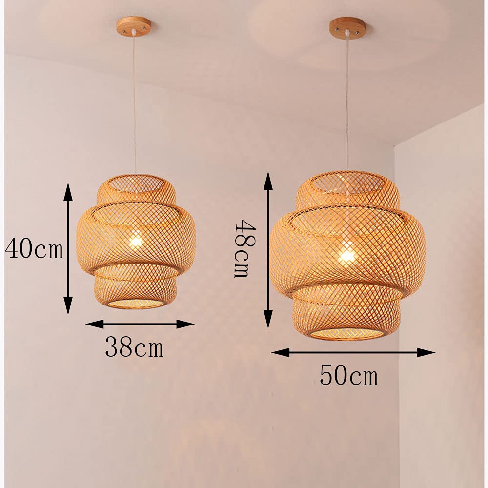 Modern Chinese Style Bamboo Hanging Lamp - Hand-Woven Art Lantern Chandelier with Bamboo Wicker Lampshade E27 Socket - Perfect for Living Room, LOFT, Bedroom & Dining Room Lighting Decor