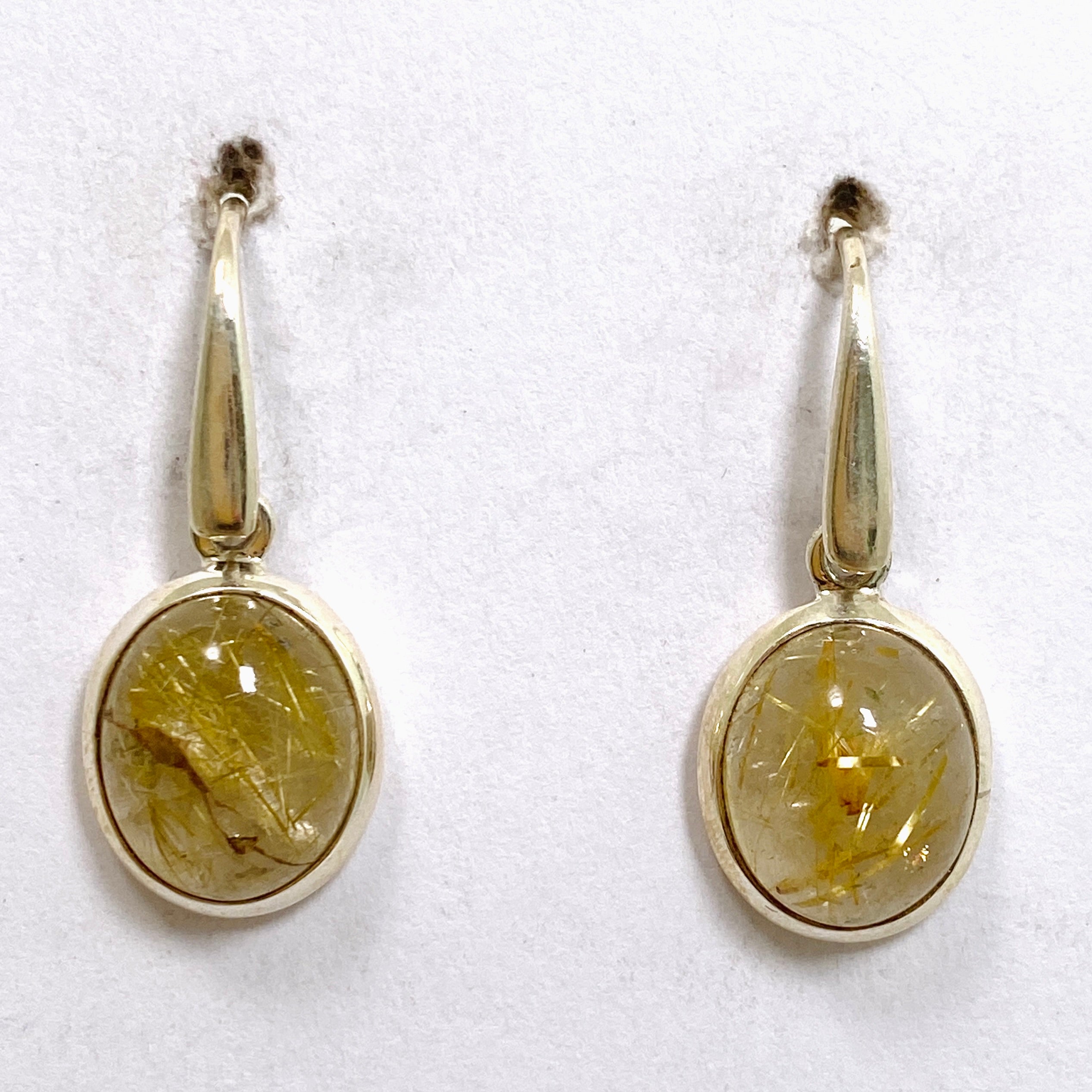 Natural Rutilated Quartz Oval Cabochon Earrings - 925 Sterling Silver Handmade Jewelry for Women - Perfect for Gift Giving, Weddings & Special Occasions