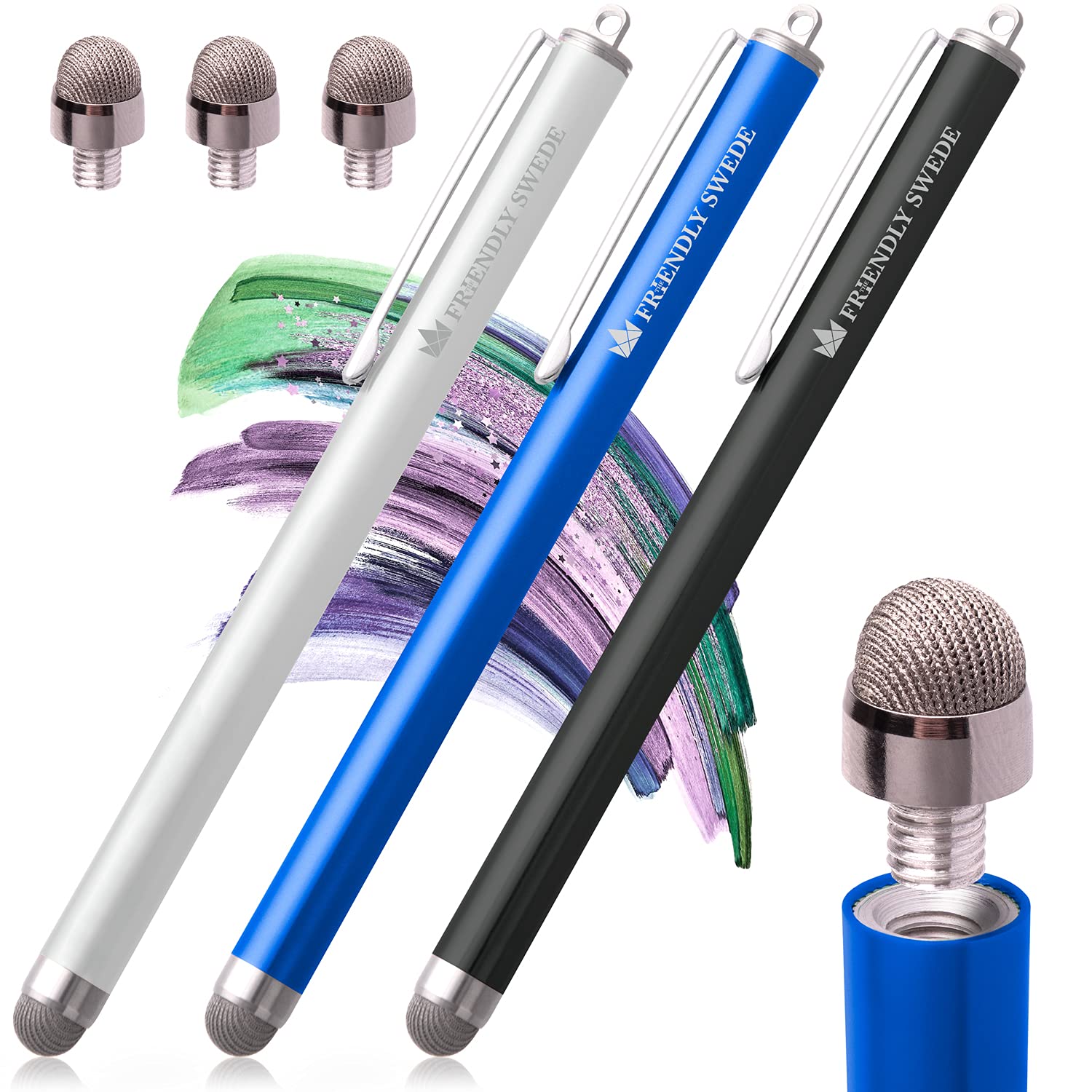 Friendly Swede Stylus Pen 3-Pack for iPad & iPhone - Touchscreen Use