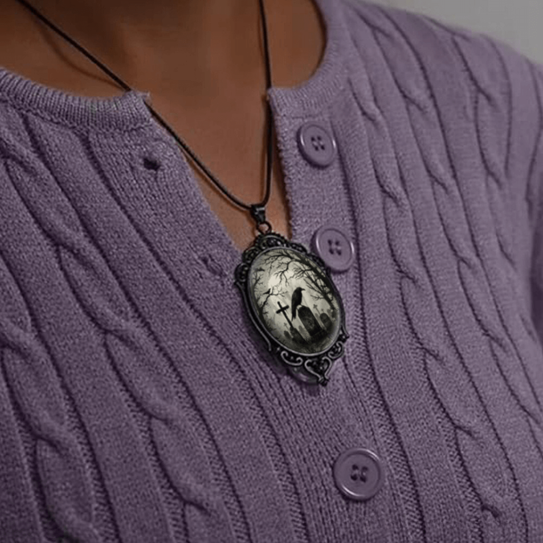 Gothic Cross Crow Raven Embossed Halloween Pendant Necklace for Women & Men | KY001 | Perfect for Halloween Costumes, Gothic Fashion & Dark Aesthetic Jewelry