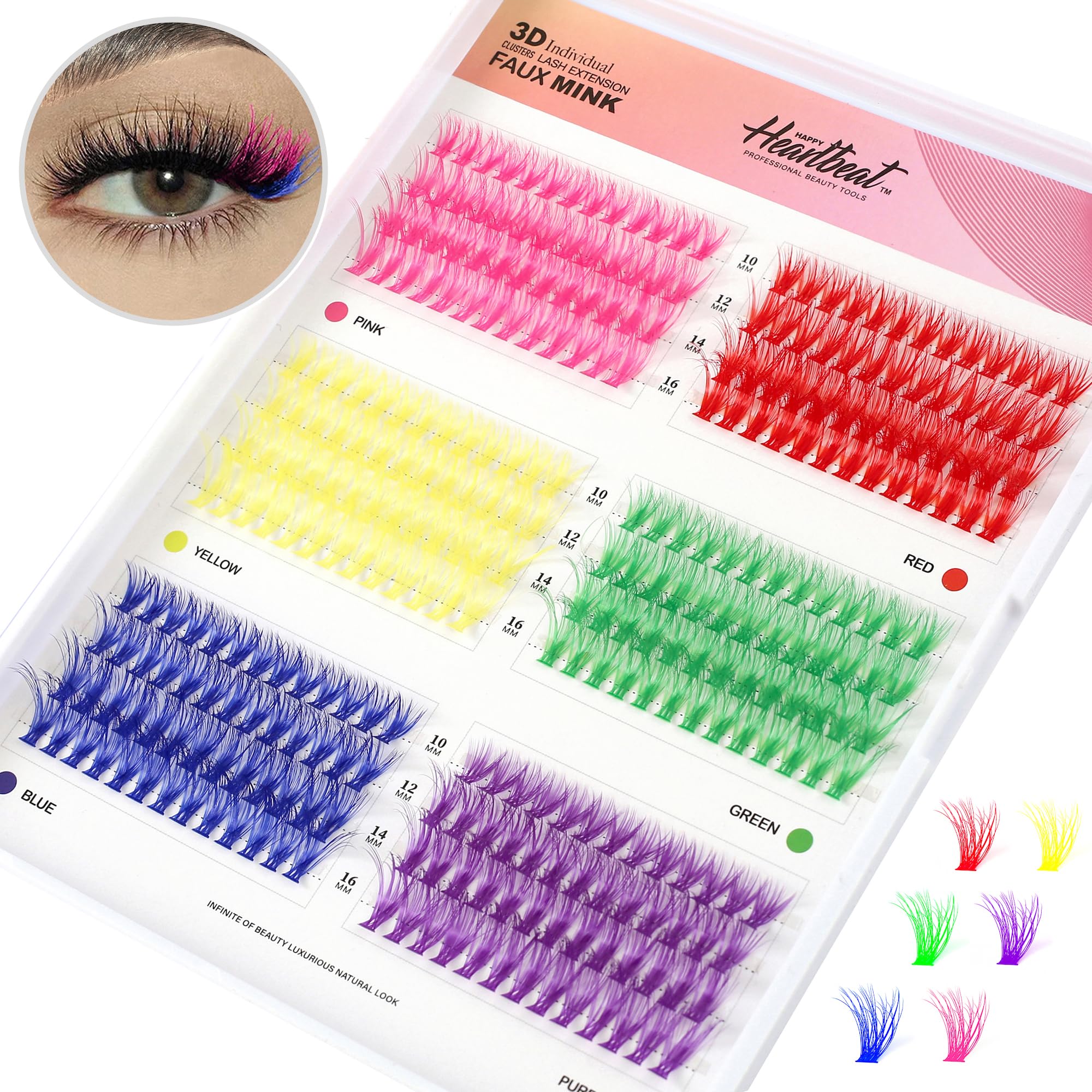 3D Colored Lash Clusters - 40D D Curl Faux Mink Eyelash Extensions - 312Pcs Mixed Lengths (10mm 12mm 14mm 16mm) - 6 Vibrant Colors - DIY Individual Lashes for Fluffy Volume - Perfect for Halloween, Cosplay, Party & Dramatic Eye Makeup Looks