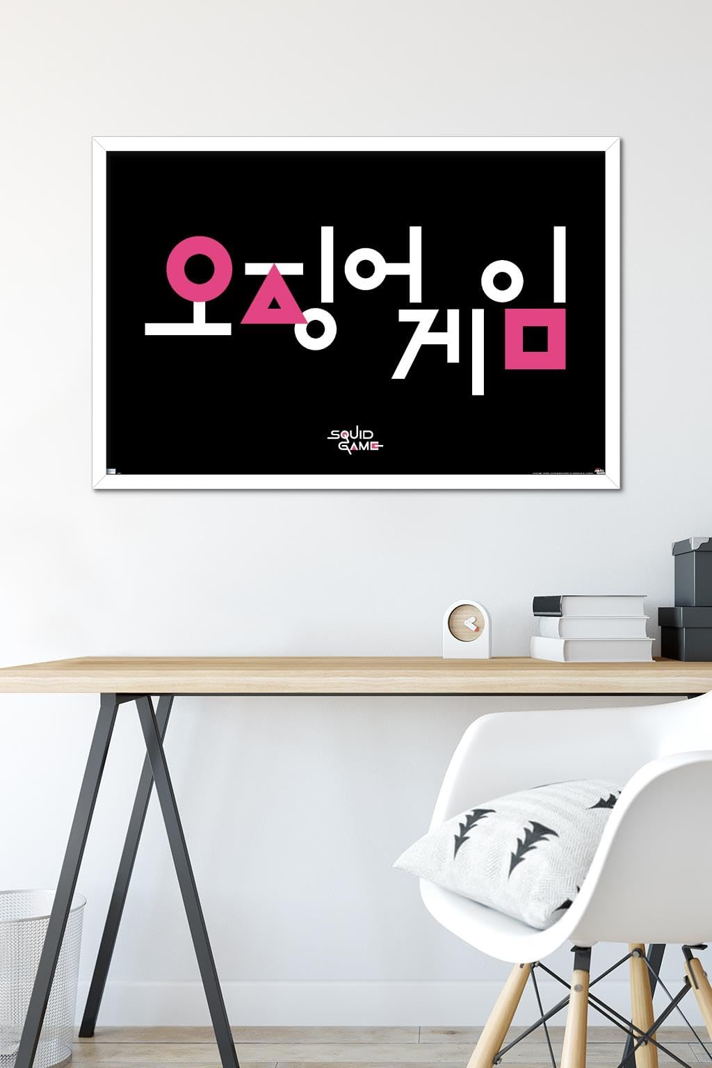 Trends International Netflix Squid Game Korean Logo Wall Poster - 22.375 x 34 Inches White Framed Art Print - Perfect for Home Theater, Game Room & Korean Drama Fan Decor