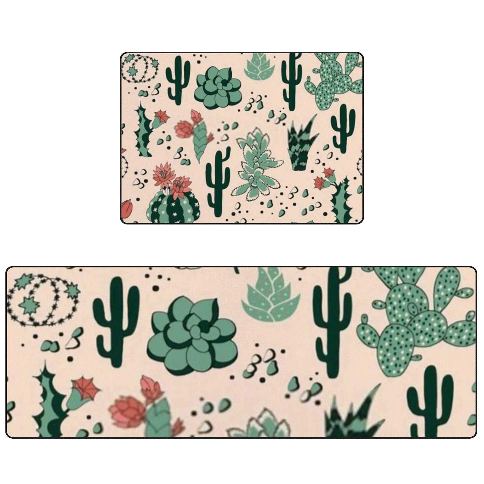 2-Piece Anti-Fatigue Kitchen Rugs Set - Non-Slip Washable Floor Mats with Succulent Flower Design for Comfortable Standing in Home & Kitchen - Perfect for Cooking, Dishwashing & High-Traffic Areas