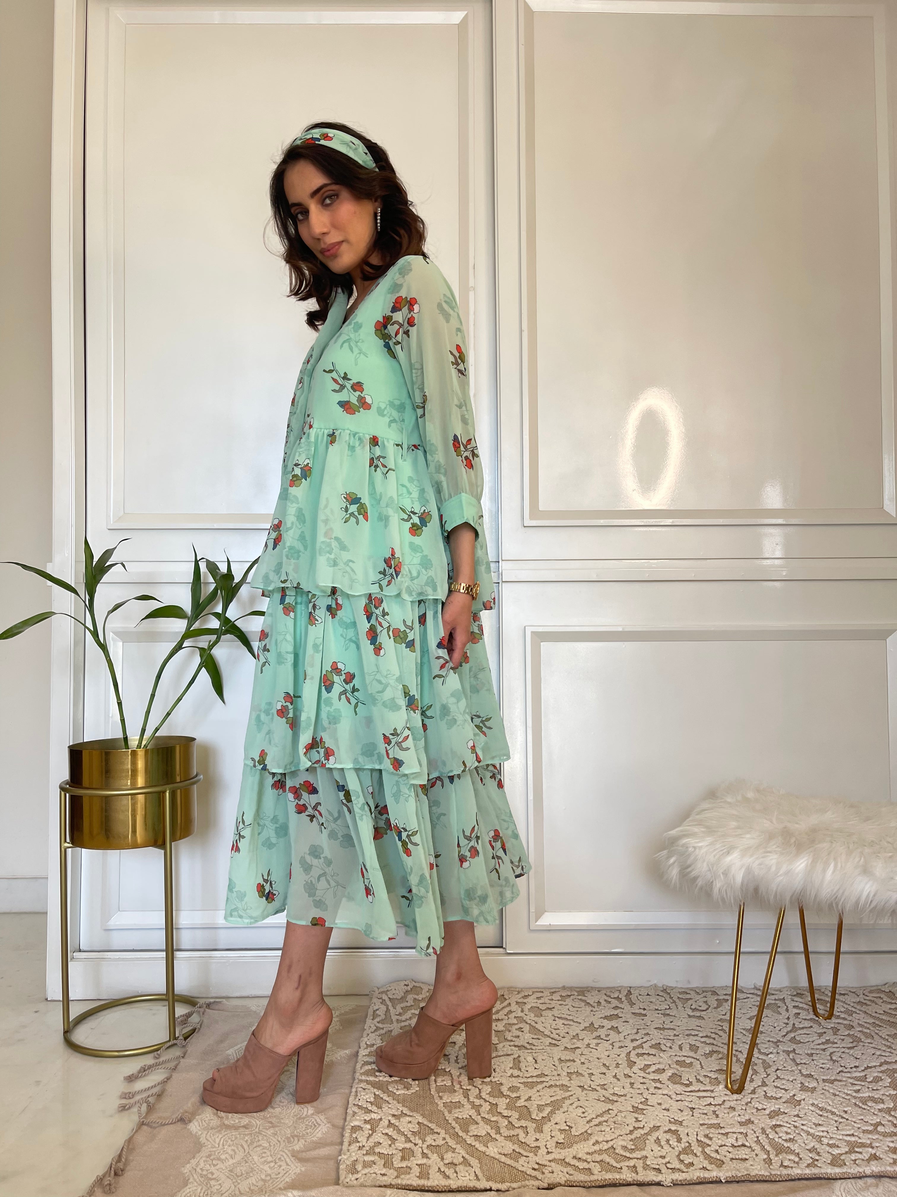 Elegant Green Ruffle Flared Maxi Dress for Women - Summer Boho Beach Party, Wedding Guest, Vacation Outfit